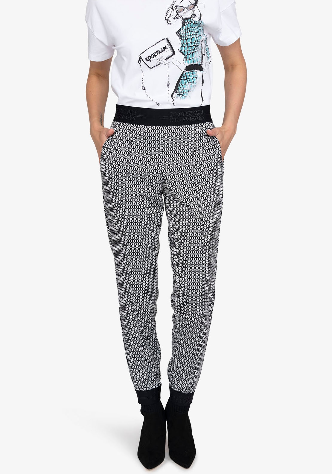 SPORTALM KITZBÜHEL Röhrenhose mit Alloverprint schwarz weiß gemustert 40 - N-Gr N-Gr 40 Elegante Hose mit allover Print von Sportalm