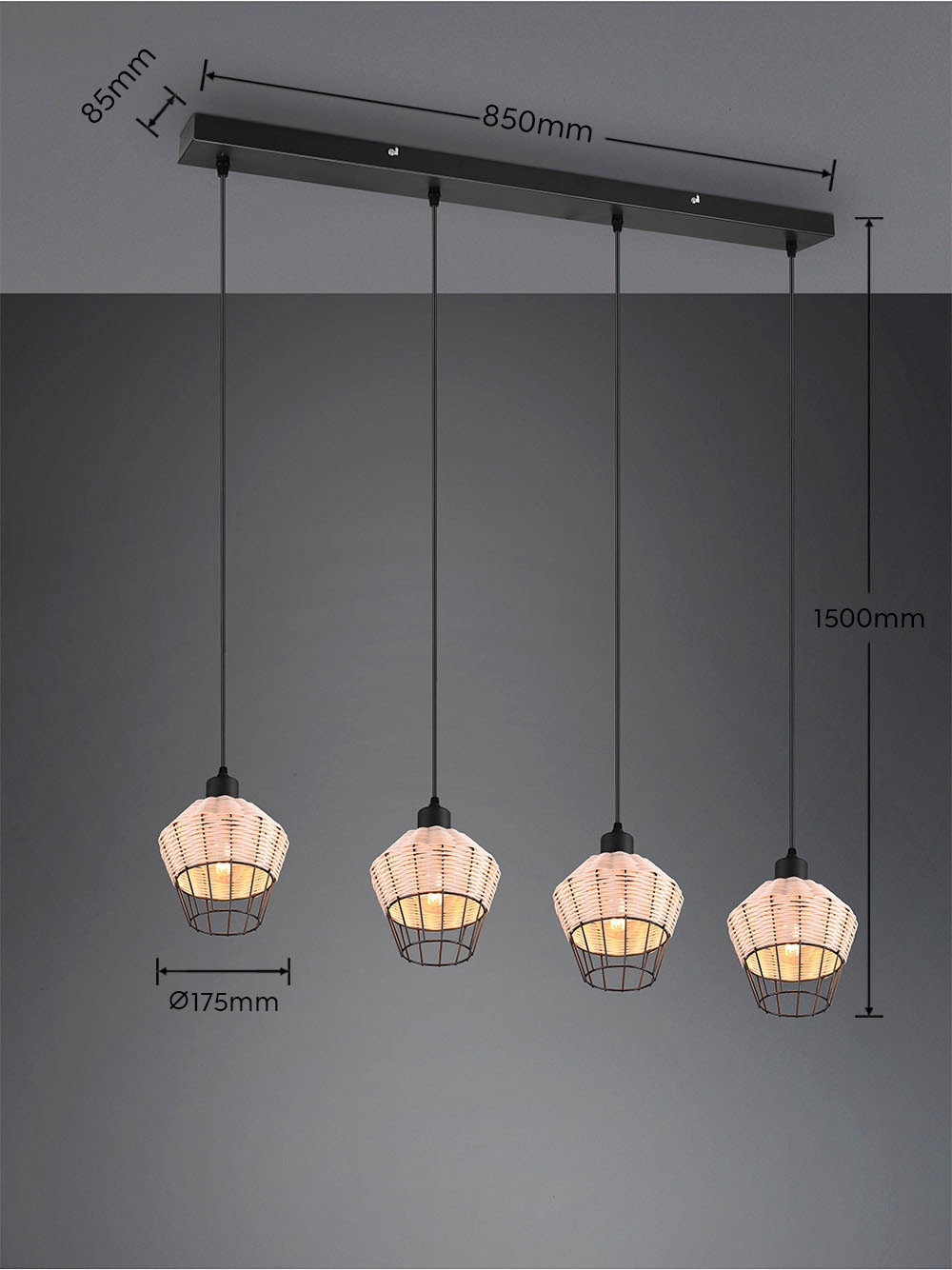 REALITY Leuchten Pendelleuchte »Borka«, 4 flammig, Leuchtmittel E27 | ohne Leuchtmittel, Boho Hängelampe aus Rattan 4-flammig exkl E27 max 40W höhenverstellbar
