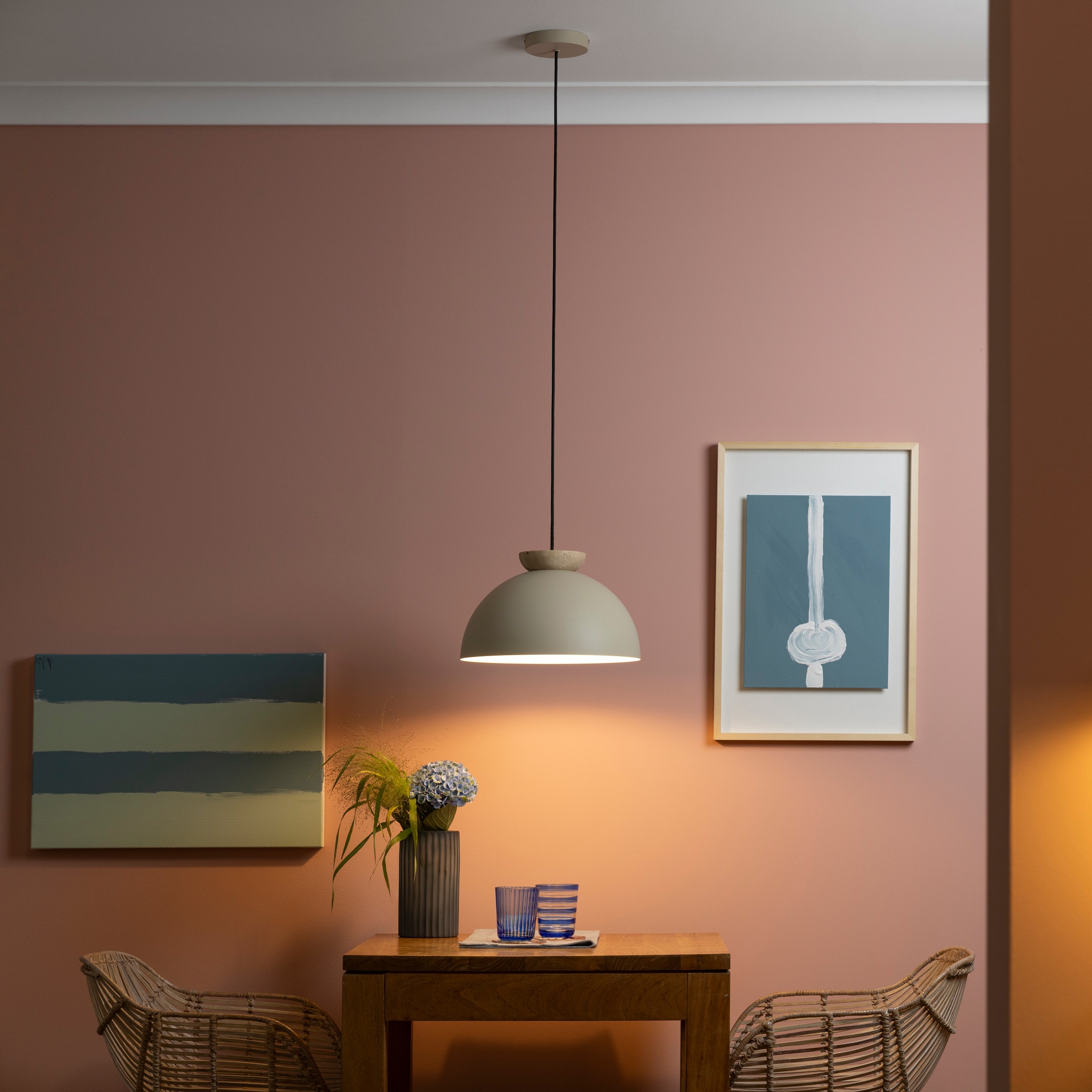 Brilliant Pendelleuchte »Nalam« E27 1 Stk. 173 x 35 cm, E27, kürzbar, Metall/Travertin, beige