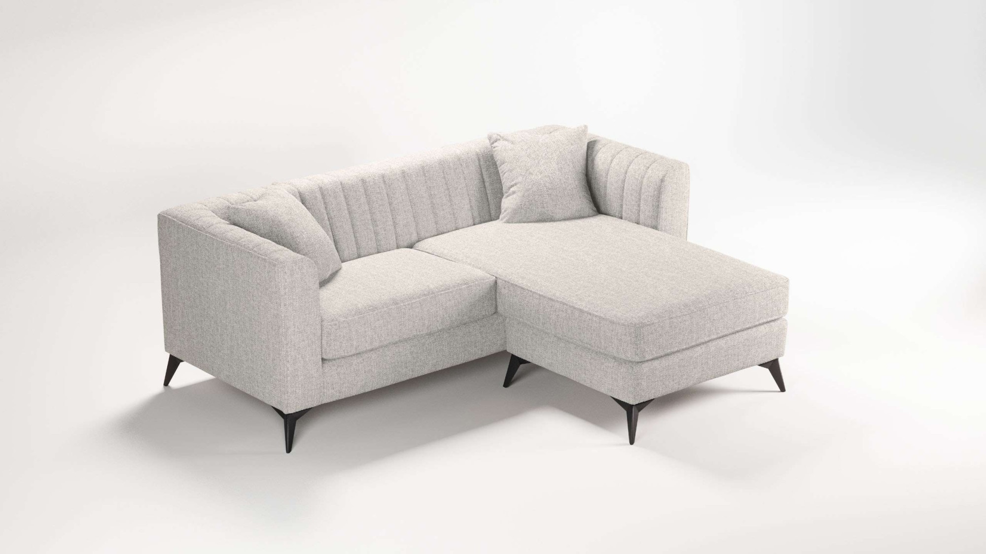 Places of Style Ecksofa »MATTHEW L-Form ideal für kleine Räume, Maße B/T/H: 201/162/74 cm«, elegantes Designsofa, feine Steppung im Rücken, incl. Zierkissen