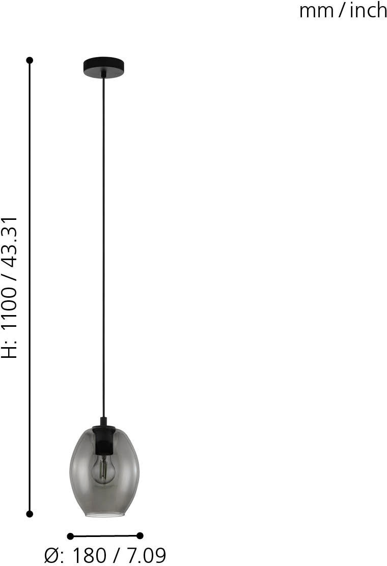 EGLO Hängeleuchte »CADAQUES Pendellampe, E27, IP20, Stahl und Glas, Esstischlampe, Lampe«, 1 flammig, Leuchtmittel E27 | ohne Leuchtmittel, Hängelampe für Esszimmer, Küche oder Wohnzimmer