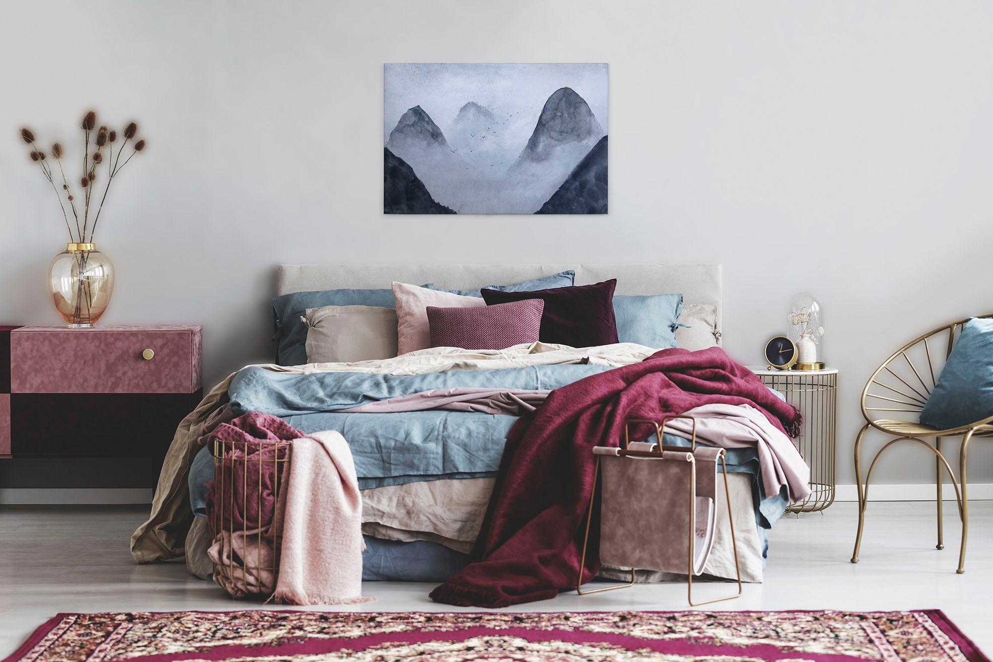 A.S. Création Leinwandbild »Misty Rocks«, Kunst-Berge-Kinder, (1 St.), Nebel Keilrahmen Berg Gebirge Landschaft Leinwand-Bild Wohnzimmer Wand