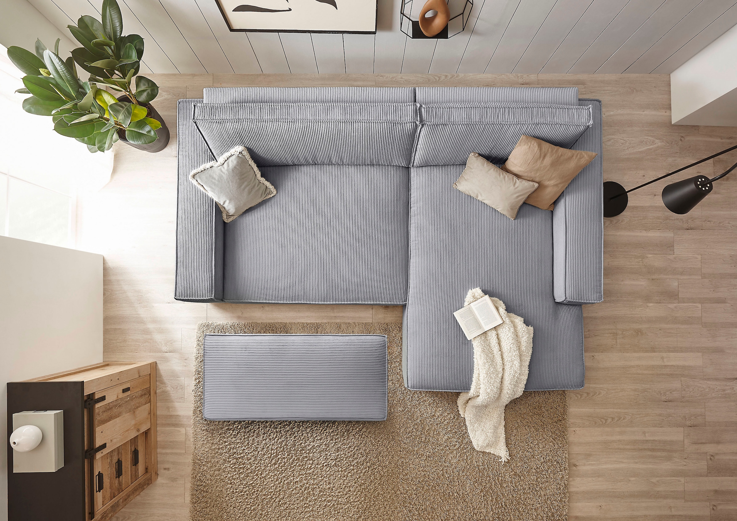 Home affaire Polsterecke »NEU: SHERWOOD XXL tief, L-Form mit Schlaffunktion, Big-Sofa mit Hocker«, (Set, 2 St.), stellbar zum Schlafsofa (Krokodilverbinder), Cord, Leinenoptik
