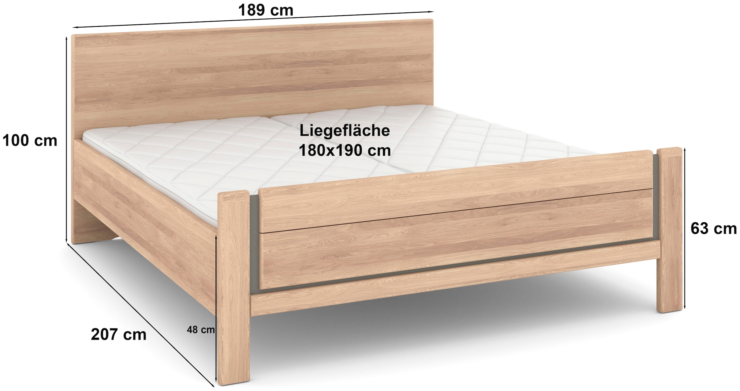 Musterring Holzbett »Sorrent, Bettgestell, Bettrahmen, teilmassiv Eiche«, (MADE IN GERMANY), Eiche teilmassiv, Liegehöhenverstellung, Stollenfußteil