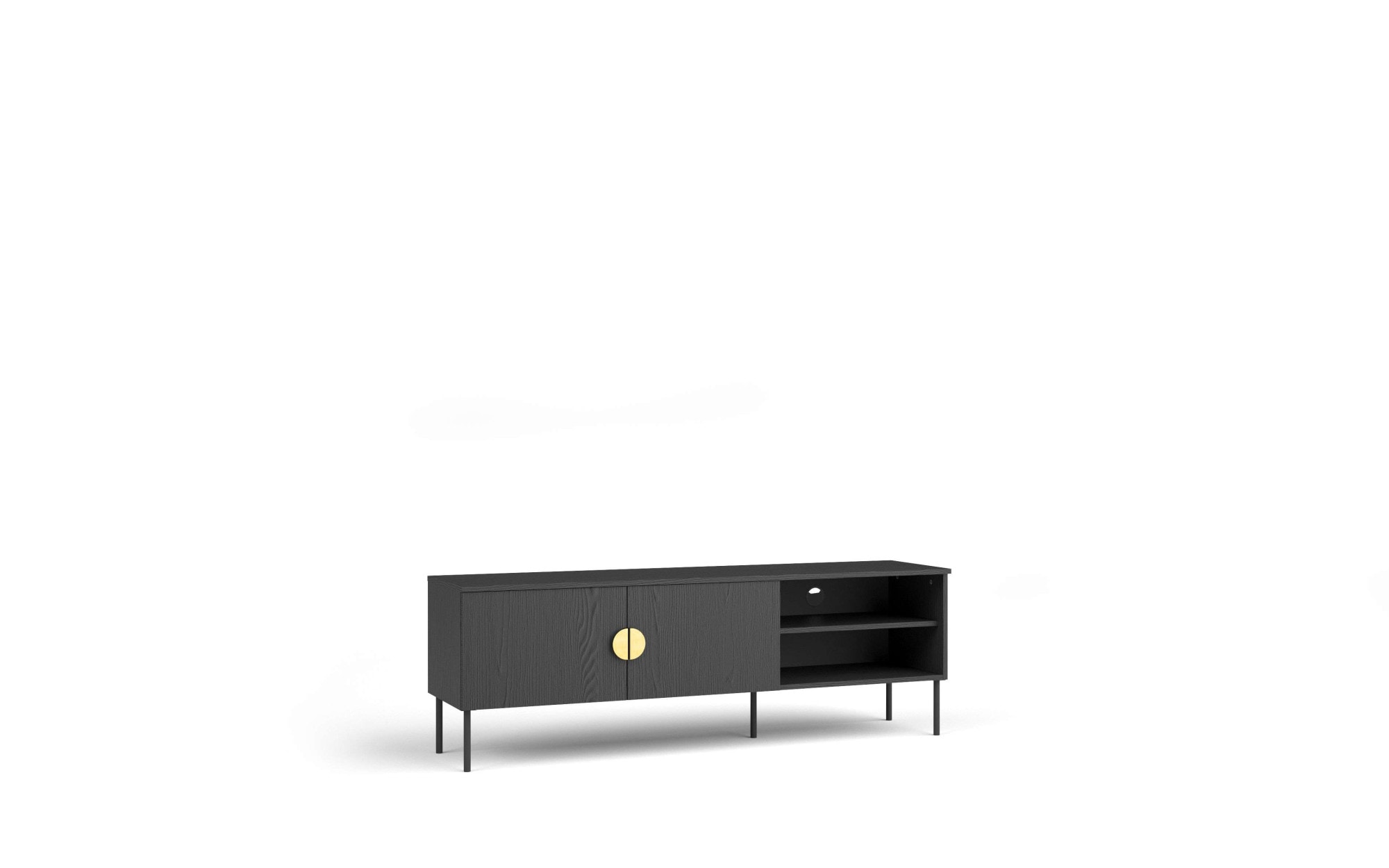 Leonique Lowboard »BELLOT TV-Schrank mit 2 Türen, Maße B/T/H: 160/40/53,6 cm«, (1 St.), schwarze Farbe, mit holzähnlicher Struktur