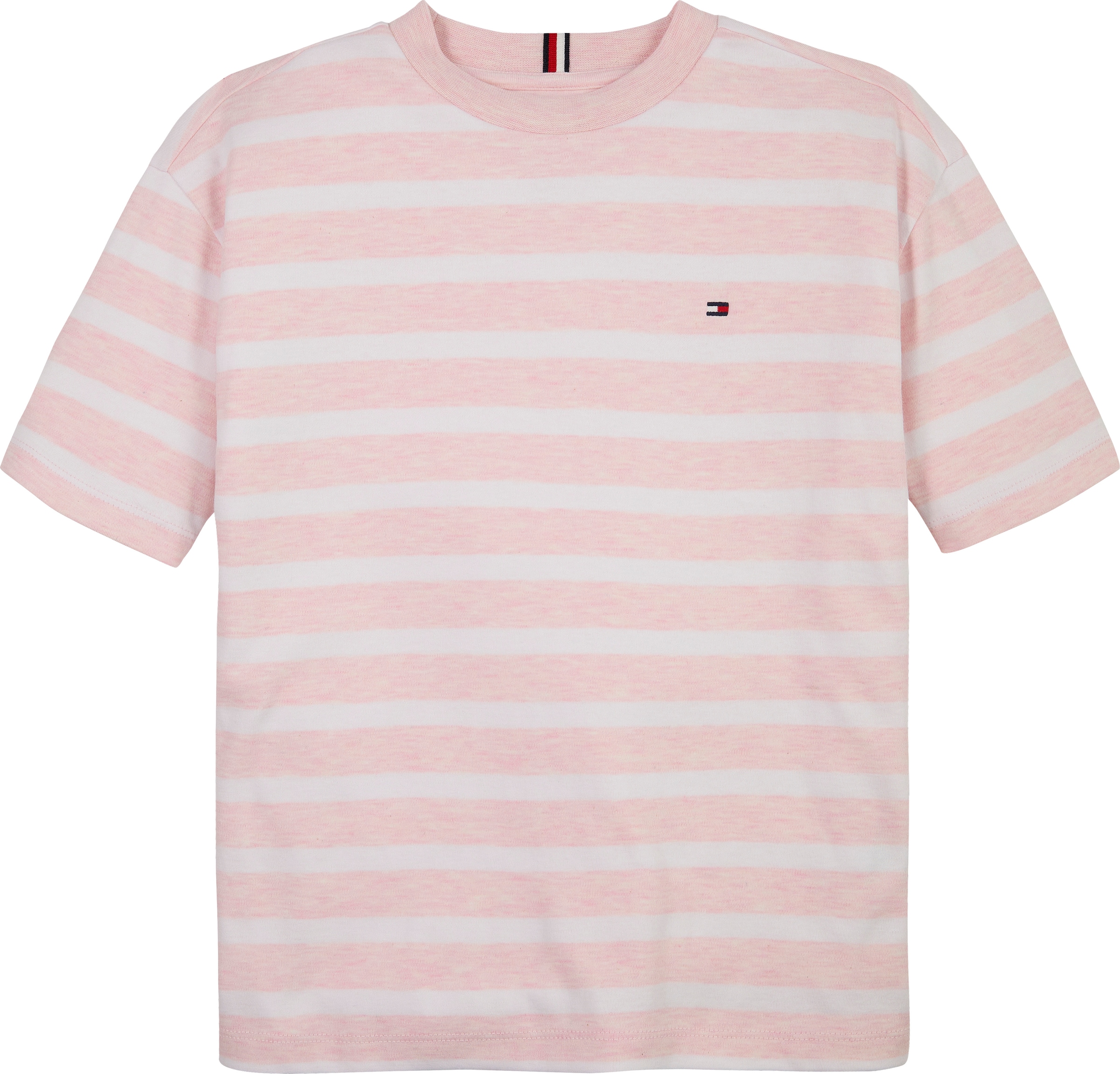 Tommy Hilfiger T-Shirt »INTERLOCK STRIPE HTR T-SHIRT SS«, für Kinder bis 16 Jahre, mit kleinem Flag-Label