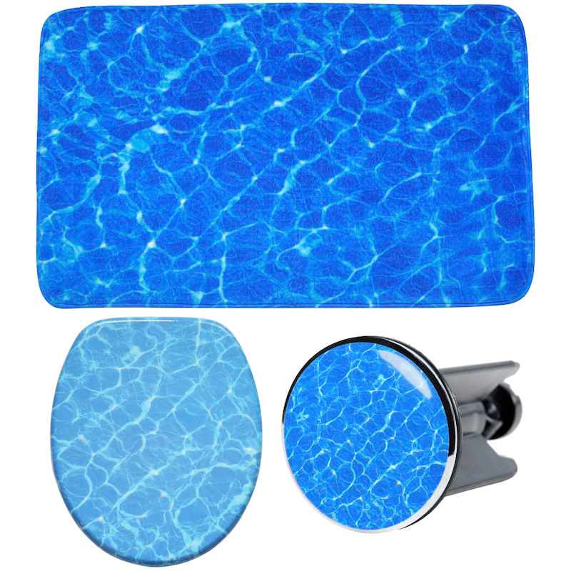 SANILO Badaccessoire-Set »Lagune« bestehend aus WC-Sitz, Badteppich und Waschbeckenstöpsel blau