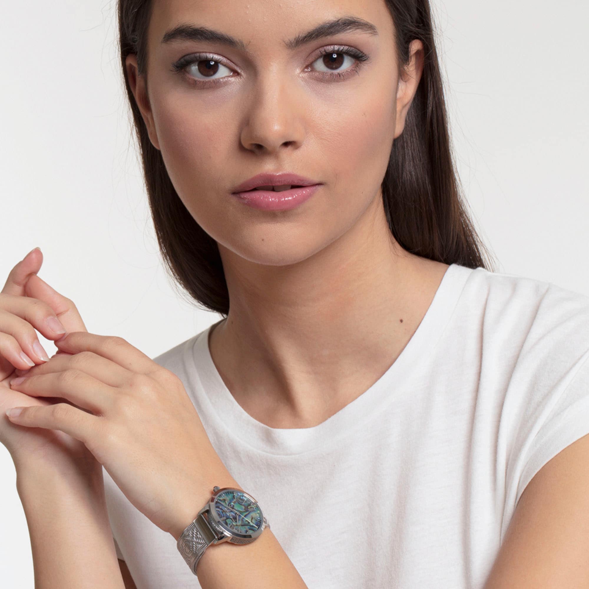 THOMAS SABO Quarzuhr »ARIZONA SPIRIT ABALONE«, Armbanduhr, Damenuhr, Hämatit-Stein auf der Krone, Abalone-Perlmutt