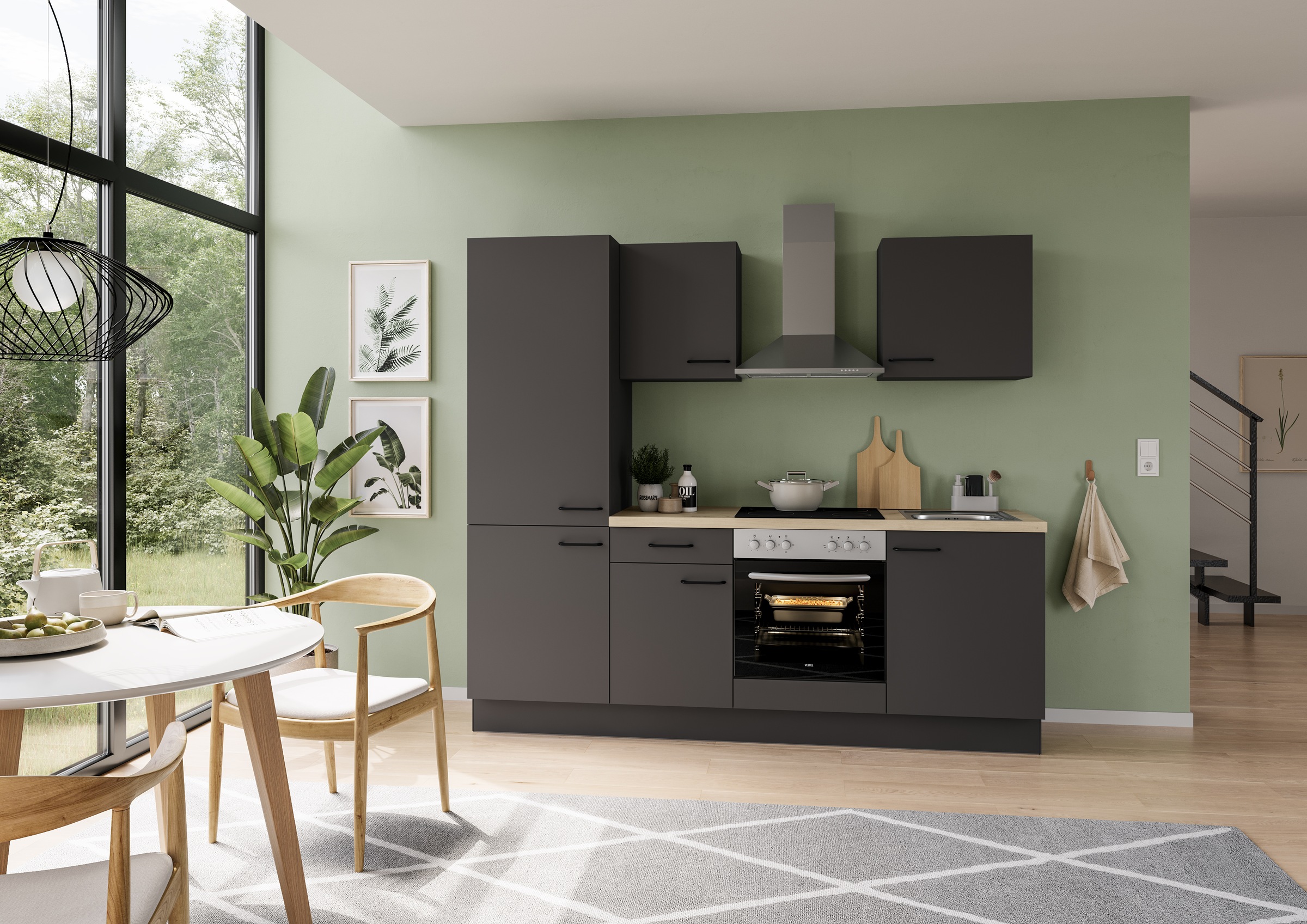 IMPULS KÜCHEN Küchenzeile »"Tirana", Ausrichtung wählbar, Schubkästen mit Soft-Close«, vormontiert, wahlweise mit E-Geräten, mit Vollauszug, Breite 230 cm