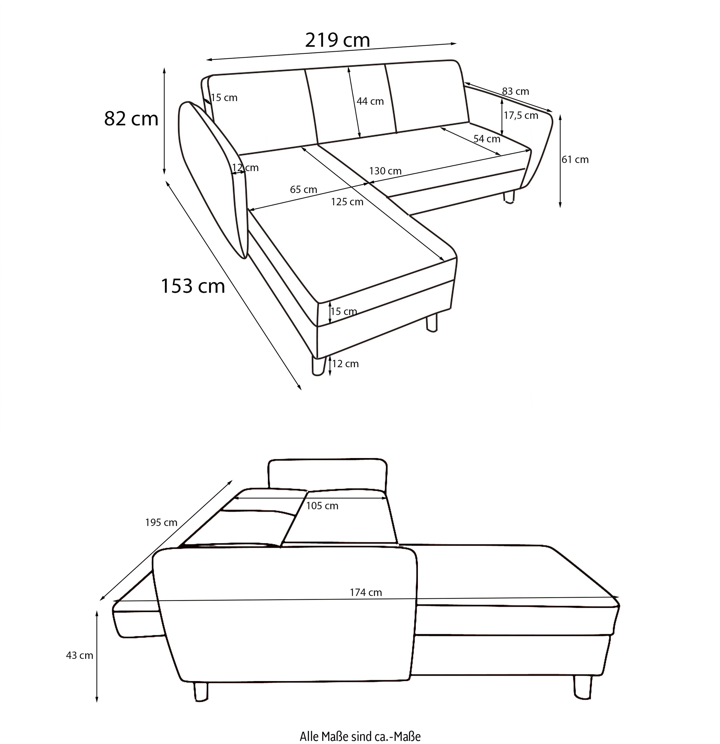 Dorel Home Ecksofa »Perry, L-Form,« Rückenlehne, verschiedene Farbvarianten, Sitzhöhe 43 cm, Breite 219 cm