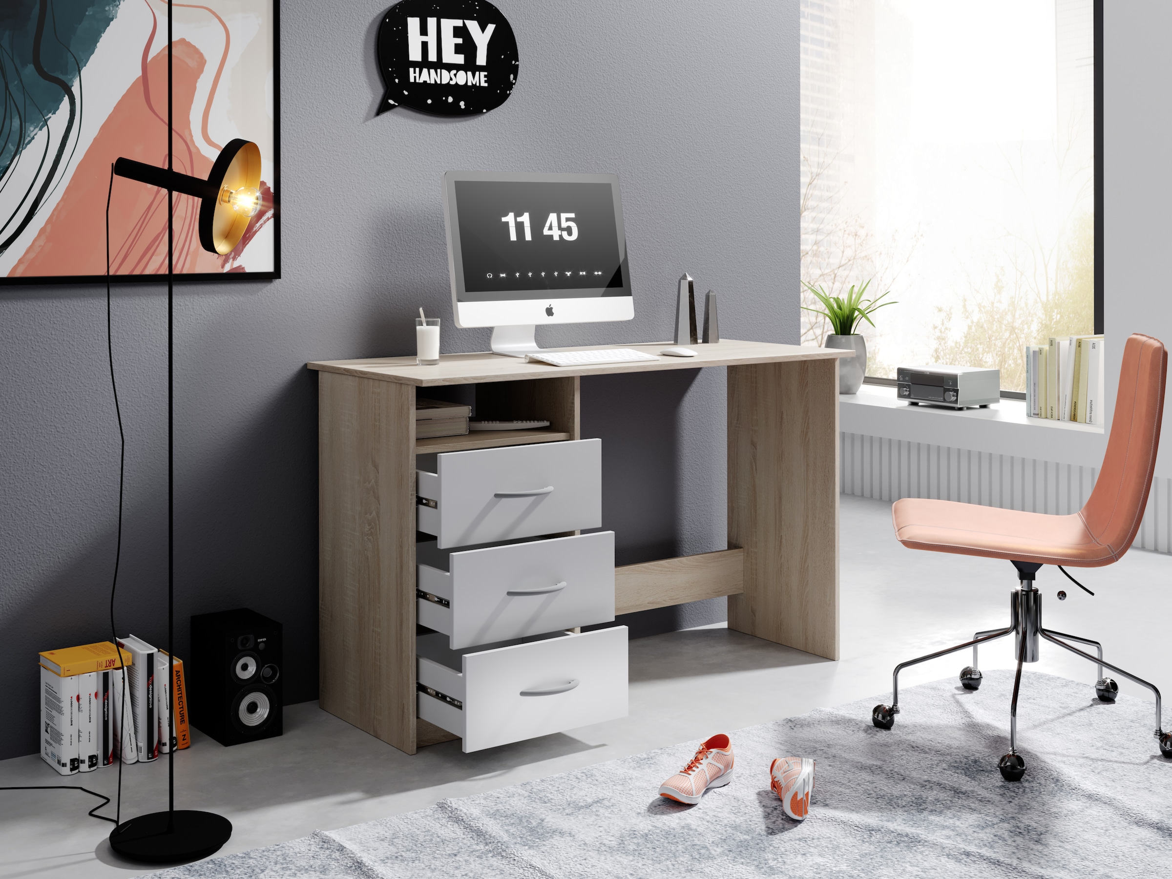 BEGA OFFICE Schreibtisch »Adria, Computertisch,«, Schubkästen rechts oder links montierbar, Breite 123 cm
