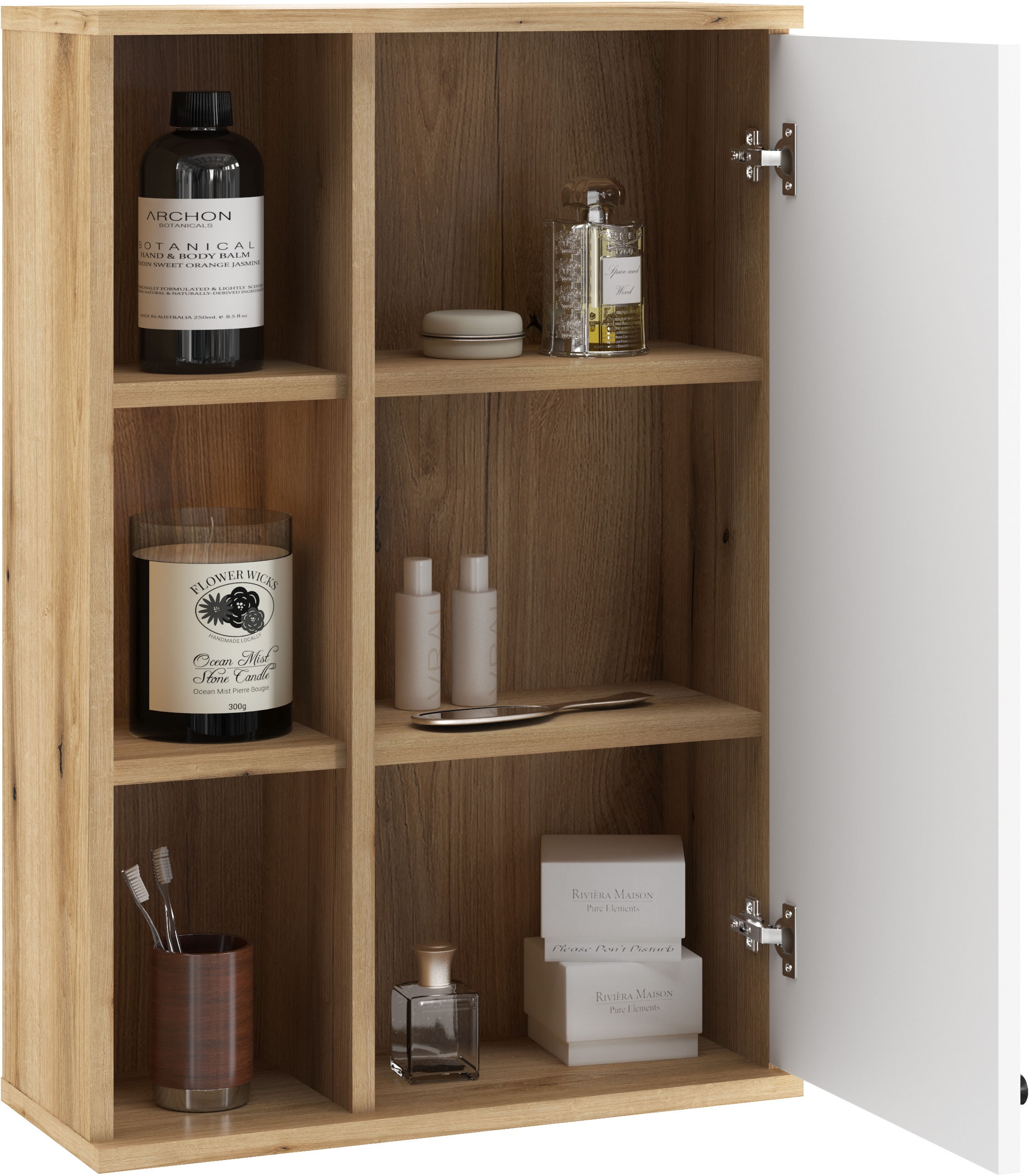 INOSIGN Hängeschrank »Oslo, Badschrank mit Knopfgriff, Wandschrank im skandinavischen Design«, in der Türfarbe Weiß oder Grau verfügbar, ausreichend Stauraum