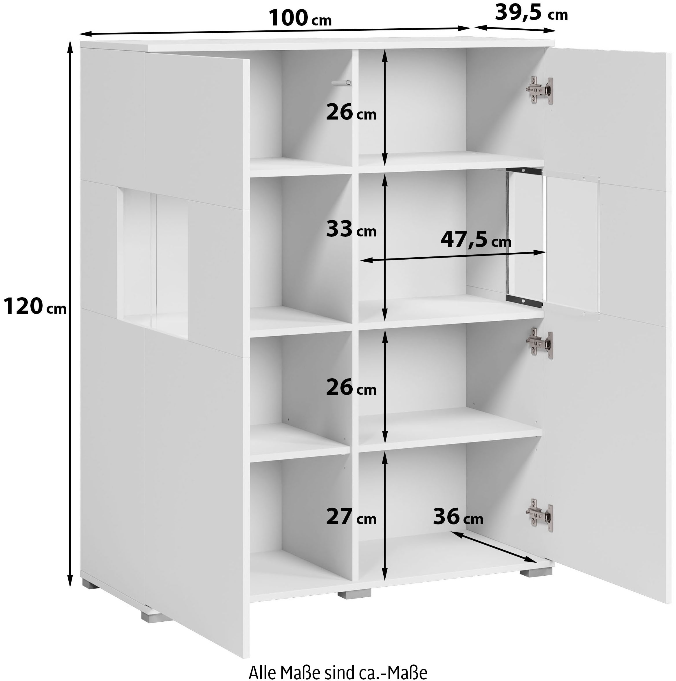 INOSIGN Highboard »Kenia«, (1 St.), Modernes Highboard mit Glastüren, Breite 100 cm