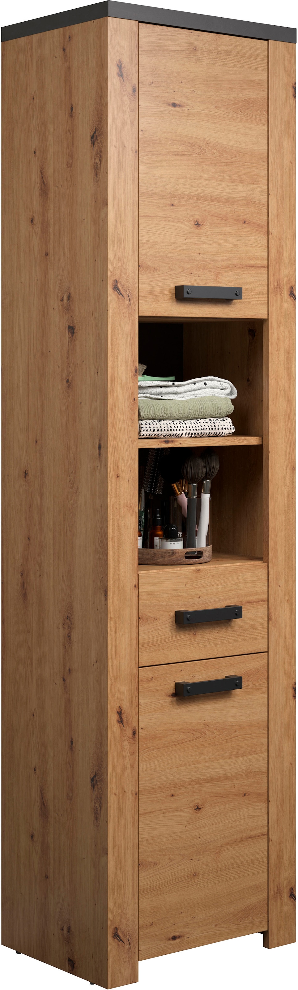 Home affaire Hochschrank »Ambres«, (1 St.), Badschrank in matter Echtholzoptik - Maße (B/T/H) 53/35/196 cm