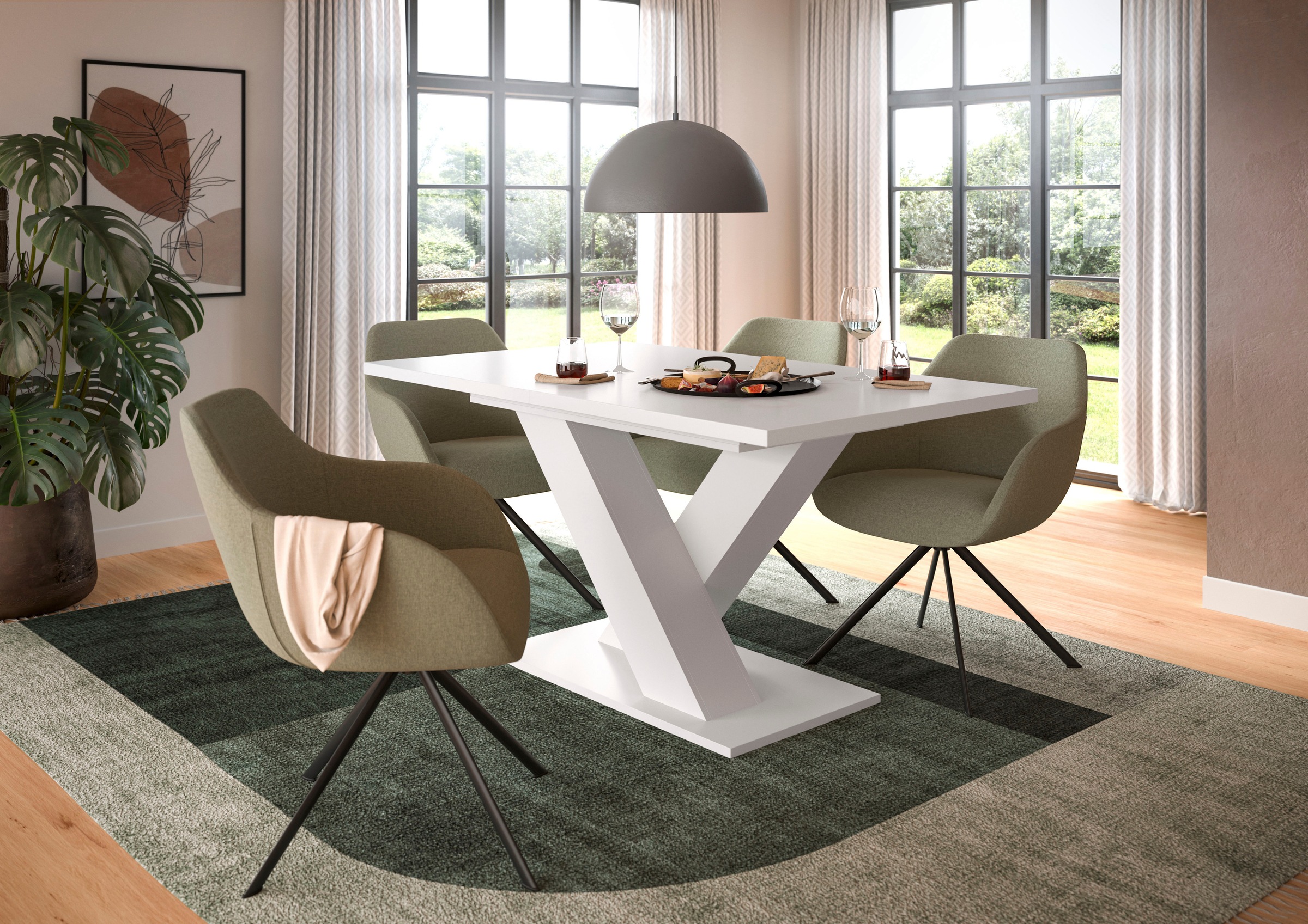 INOSIGN Esstisch »Motus, ausziehbar 150 -190 cm, inklusive 40 cm Einlegeplatte«, (Set, 1 St.), X-Gestell mit Bodenplatte, Tisch, Küchentisch, Esszimmer, Küche