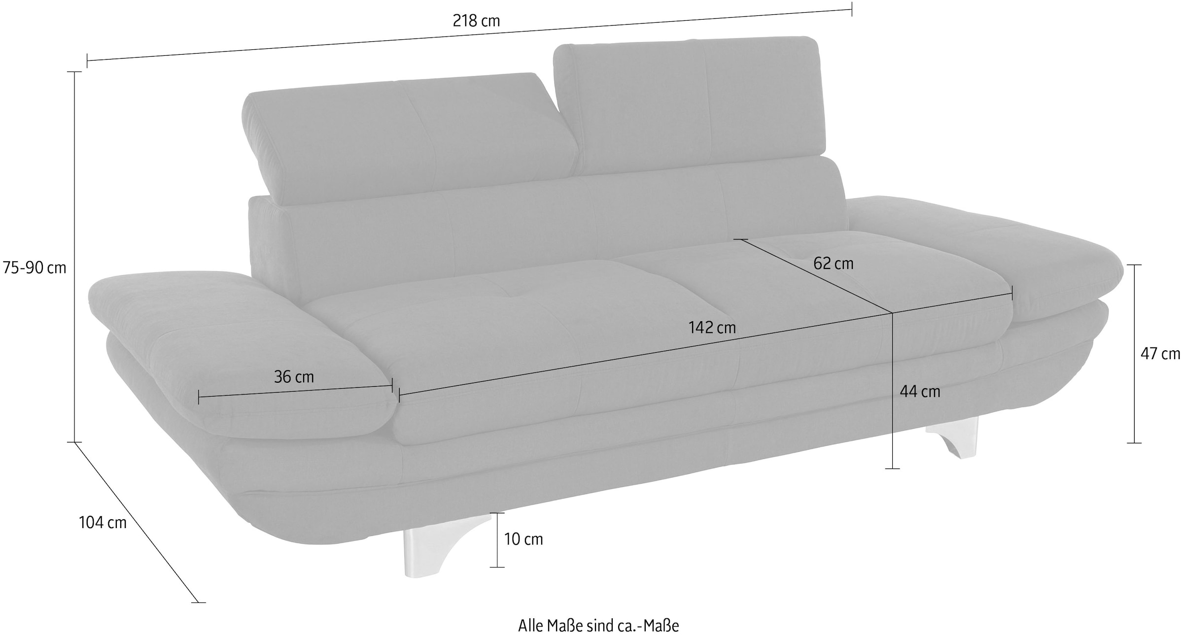 COTTA 2-Sitzer »Enterprise«, Big-Sofa, mit Armteilverstellung & Kopfteilverstellung