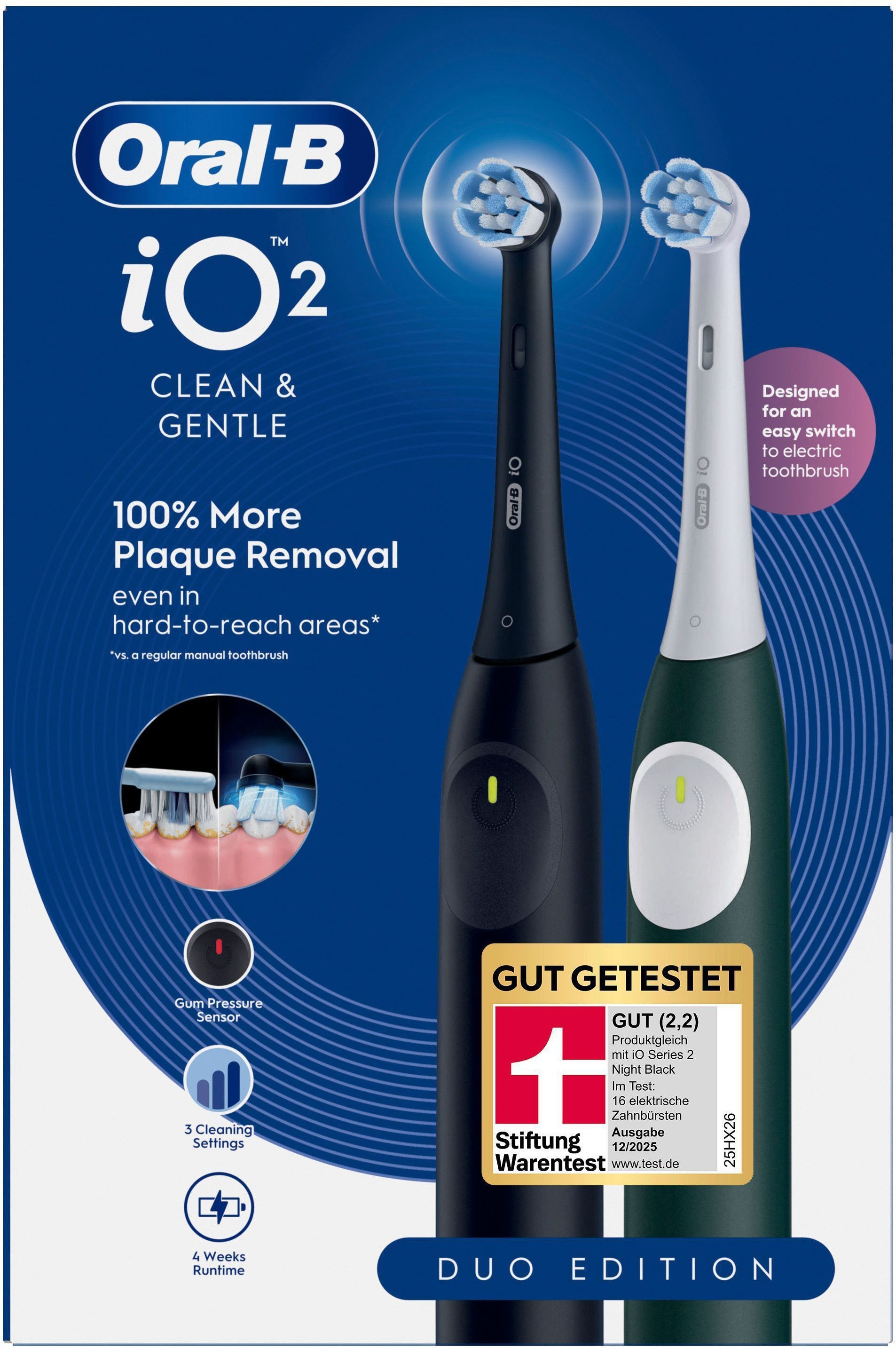 Oral-B Elektrische Zahnbürste »iO Series 2« 2 Stk. Aufsteckbürsten Doppelpack, 2 Aufsteckbürsten, Reise-Etui
