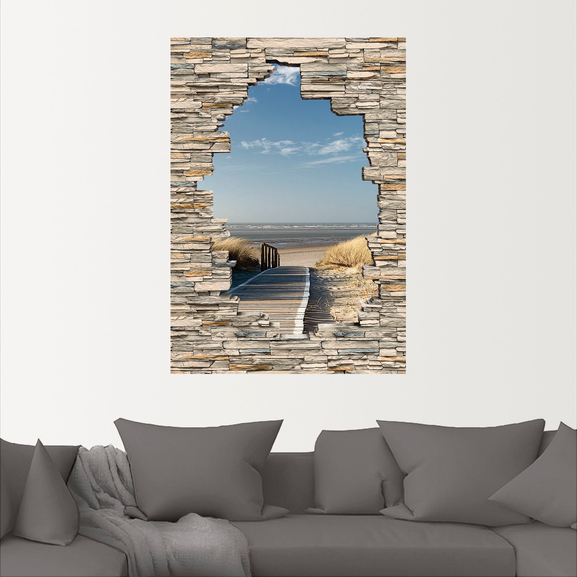 Artland Wandbild »Nordseestrand Langeoog Steg Stein Mauer«, Strandbilder, (1 St.), als Wandaufkleber in verschied. Größen