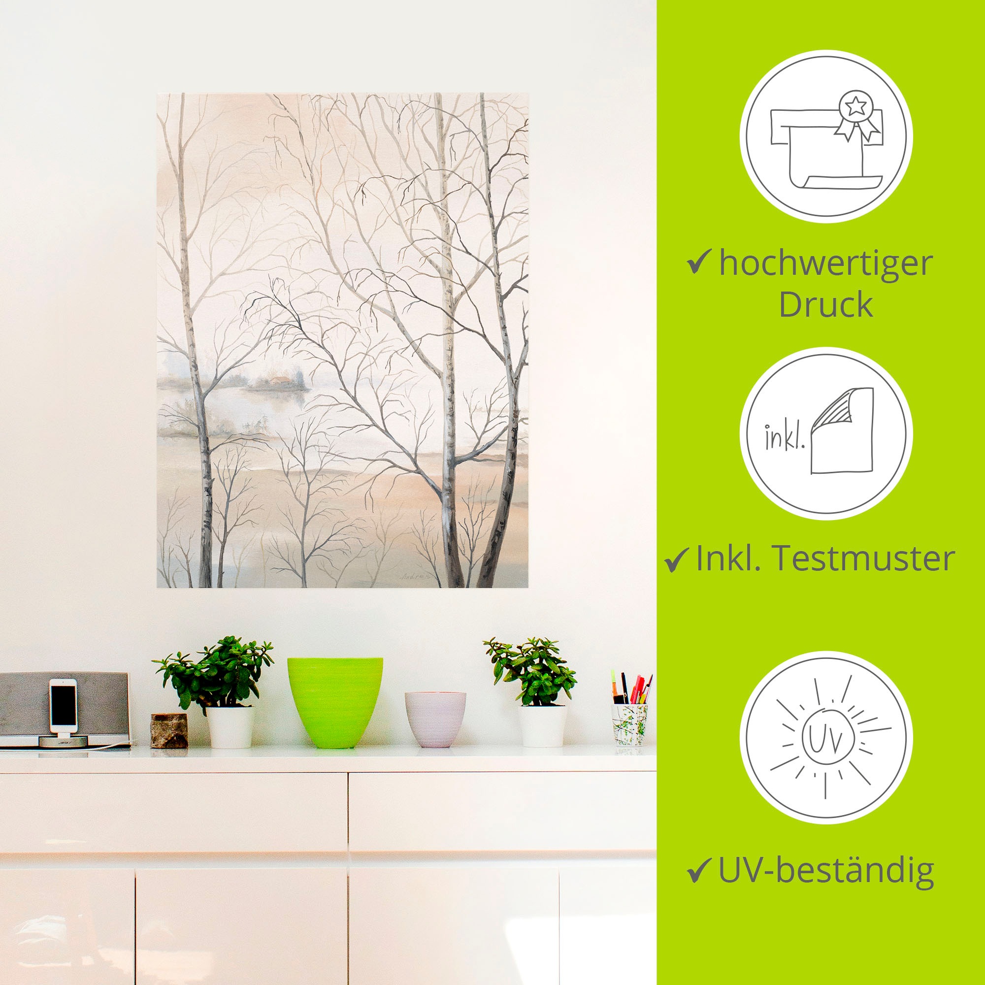 Artland Wandbild »Seeufer am Wald II«, Gewässer, (1 St.), als Leinwandbild, Poster, Wandaufkleber in verschied. Größen