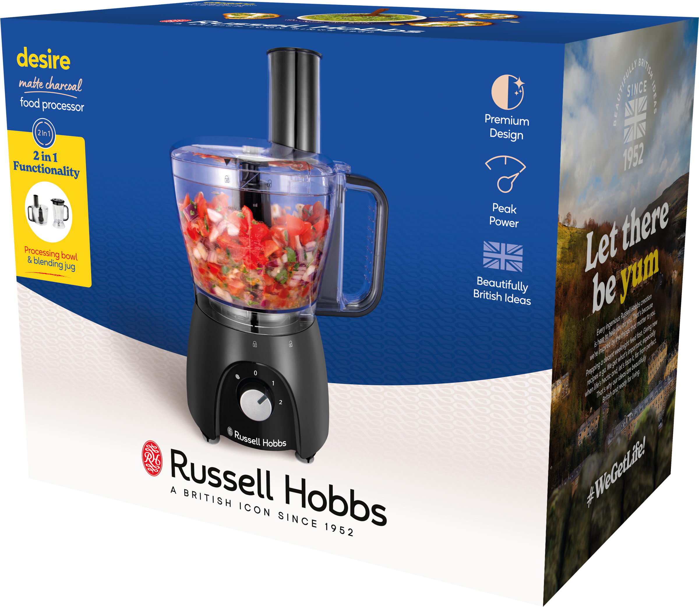 RUSSELL HOBBS Zerkleinerer »Matte Charcoal Food Processor 27111-56, 2,3 Liter Glasbehälter,«, 600 W, spülmaschinengeeignetes Zubehör
