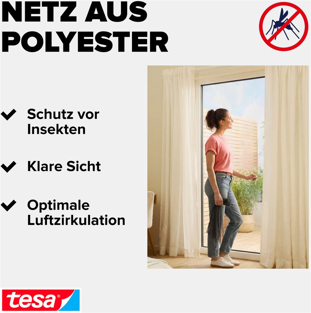 tesa Fliegengitter-Gewebe »Premium für Fenster, Insektenschutz mit Klettband - 120 x 240 cm« Packung, Fliegennetz, Klettband, Andrück und Schneidehilfe, 1 Stk. tlg. Insektenschutzgitter - ohne Bohren - zuschneidbar