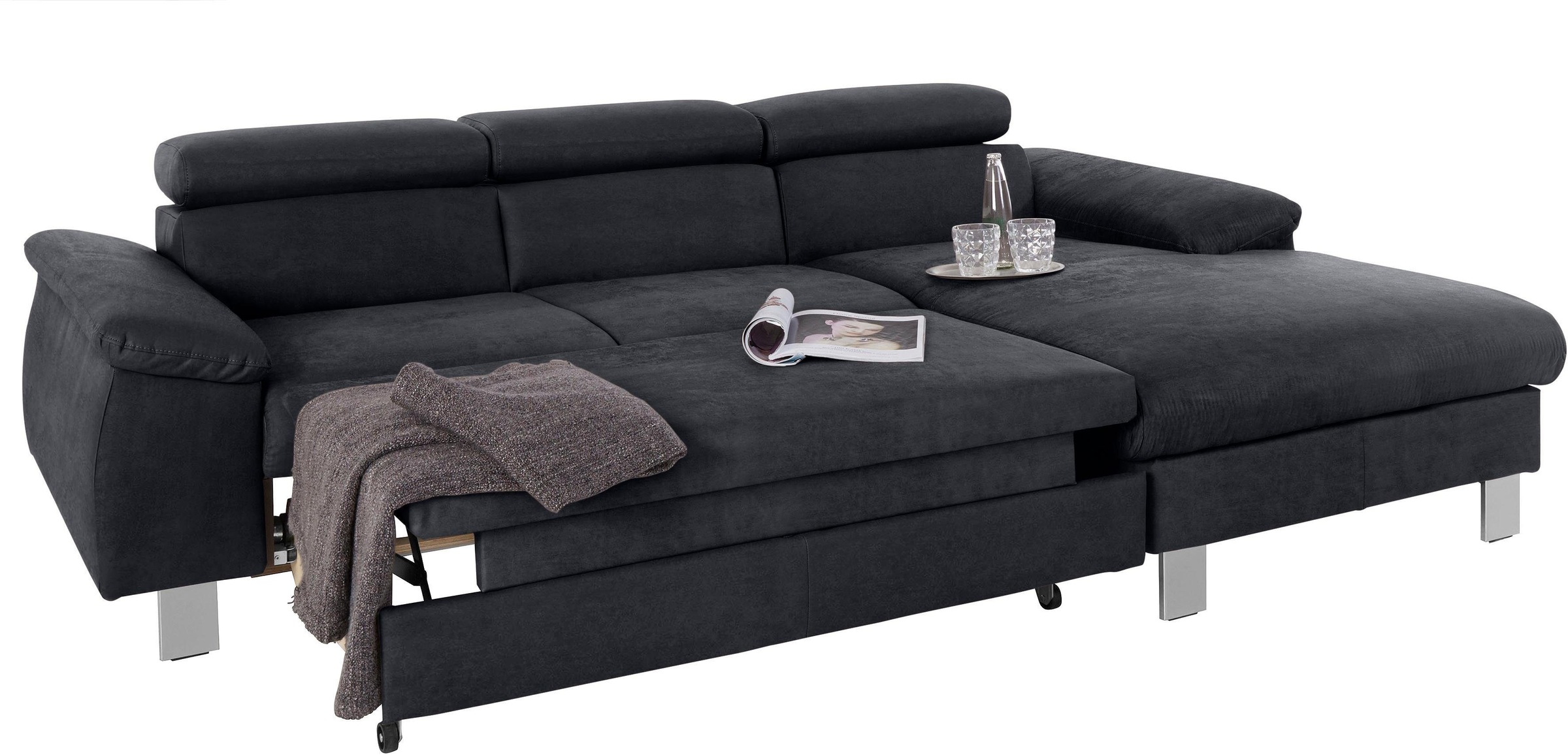 COTTA Ecksofa Komaris, Ecksofa, wahlweise mit RGB-LED-Beleuchtung und Bettfunktion/Bettkasten