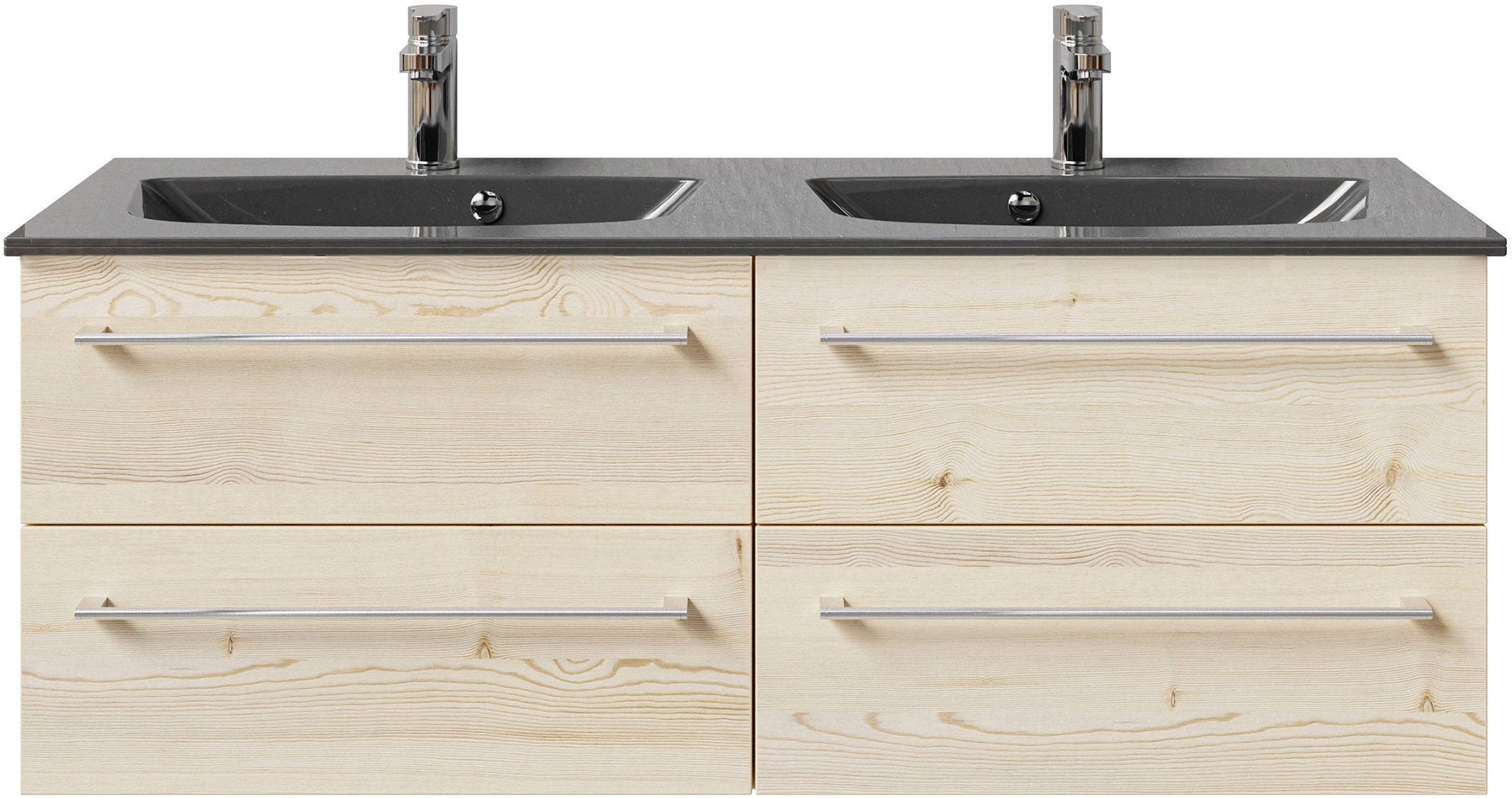 Saphir Badmöbel-Set »Serie 6025 2-teilig Mineralmarmor-Waschtisch mit LED-Spiegelschrank«, (2 St.), Waschplatz 132cm breit, 4 Schubladen, 2 Spiegel-Türen, inkl Türdämpfer