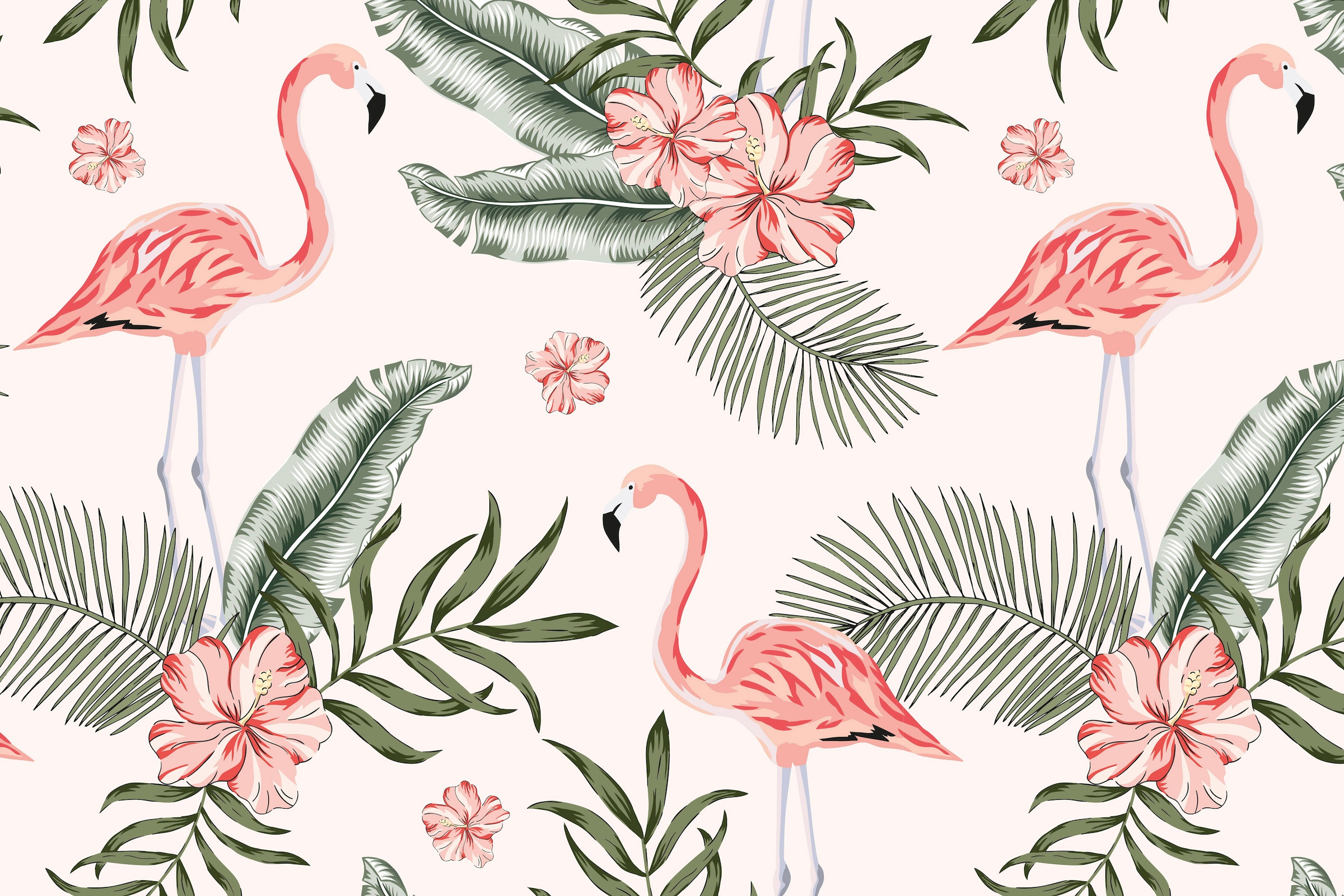 A.S. Création Leinwandbild »Tropical Vibes«, Kunst-Blumen-Kinder, (1 St.), Palmenblätter Flamingo Keilrahmen Leinwand-Bild Wohnzimmer modern Wand