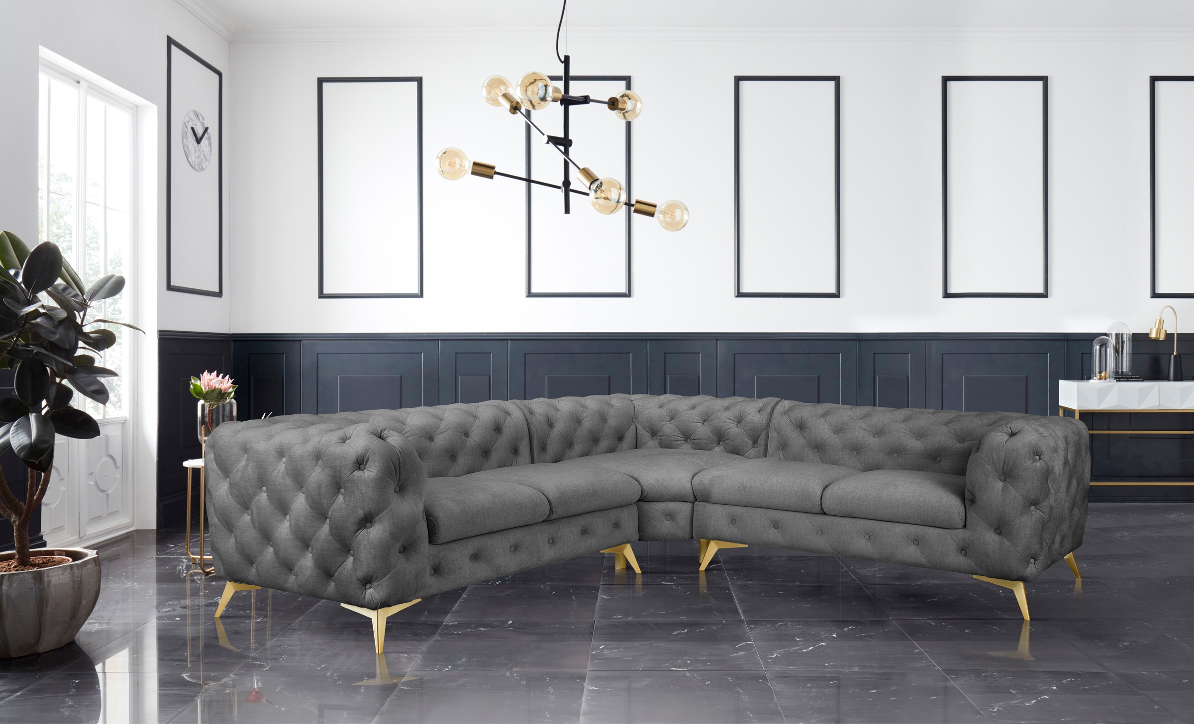 Leonique Chesterfield-Sofa »Ecksofa GLYNIS L-Form mit Wellenunterfederung, günstig online kaufen