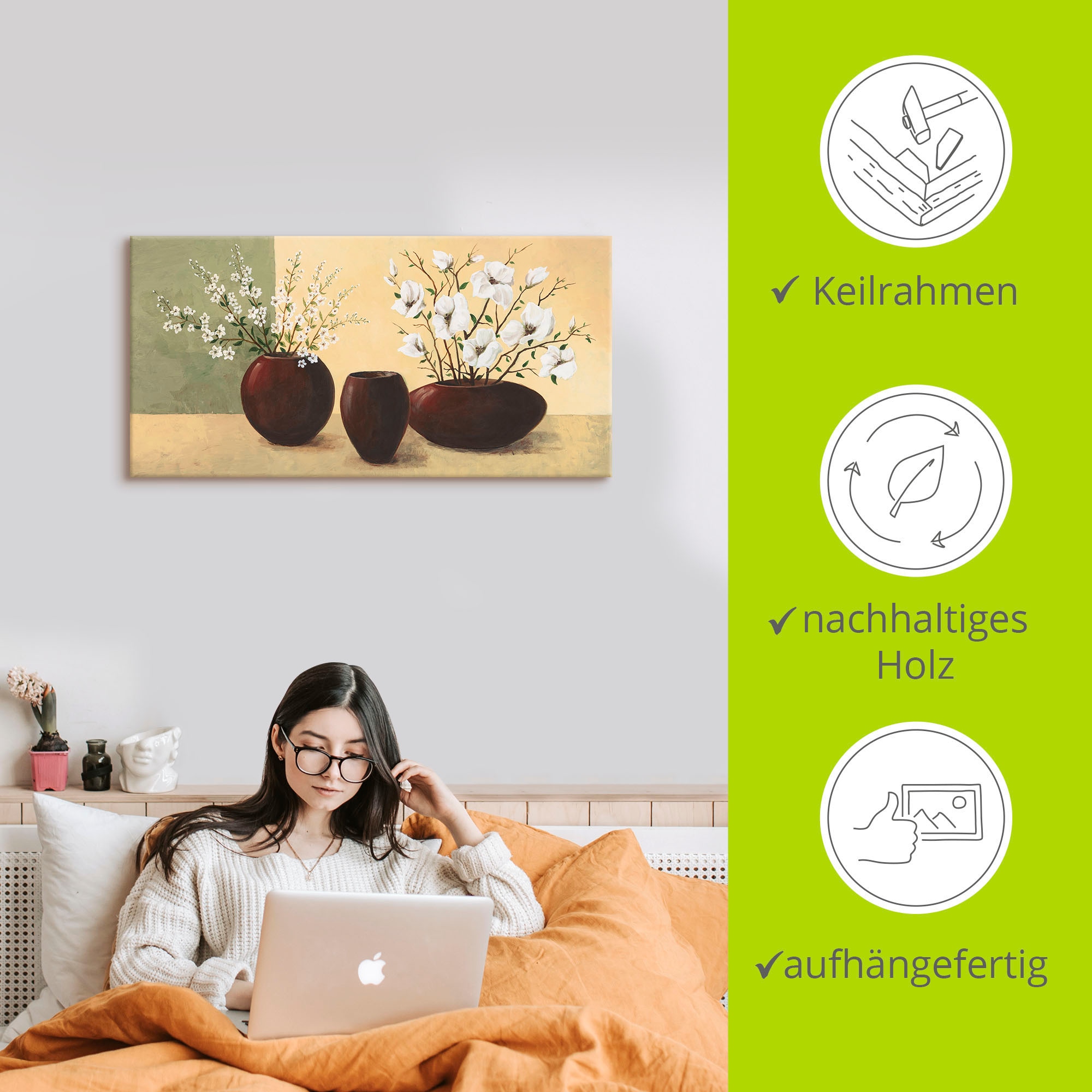 Artland Wandbild »Magnolien«, Vasen & Töpfe, (1 St.), als Alubild, Outdoorbild, Leinwandbild, Poster, Wandaufkleber