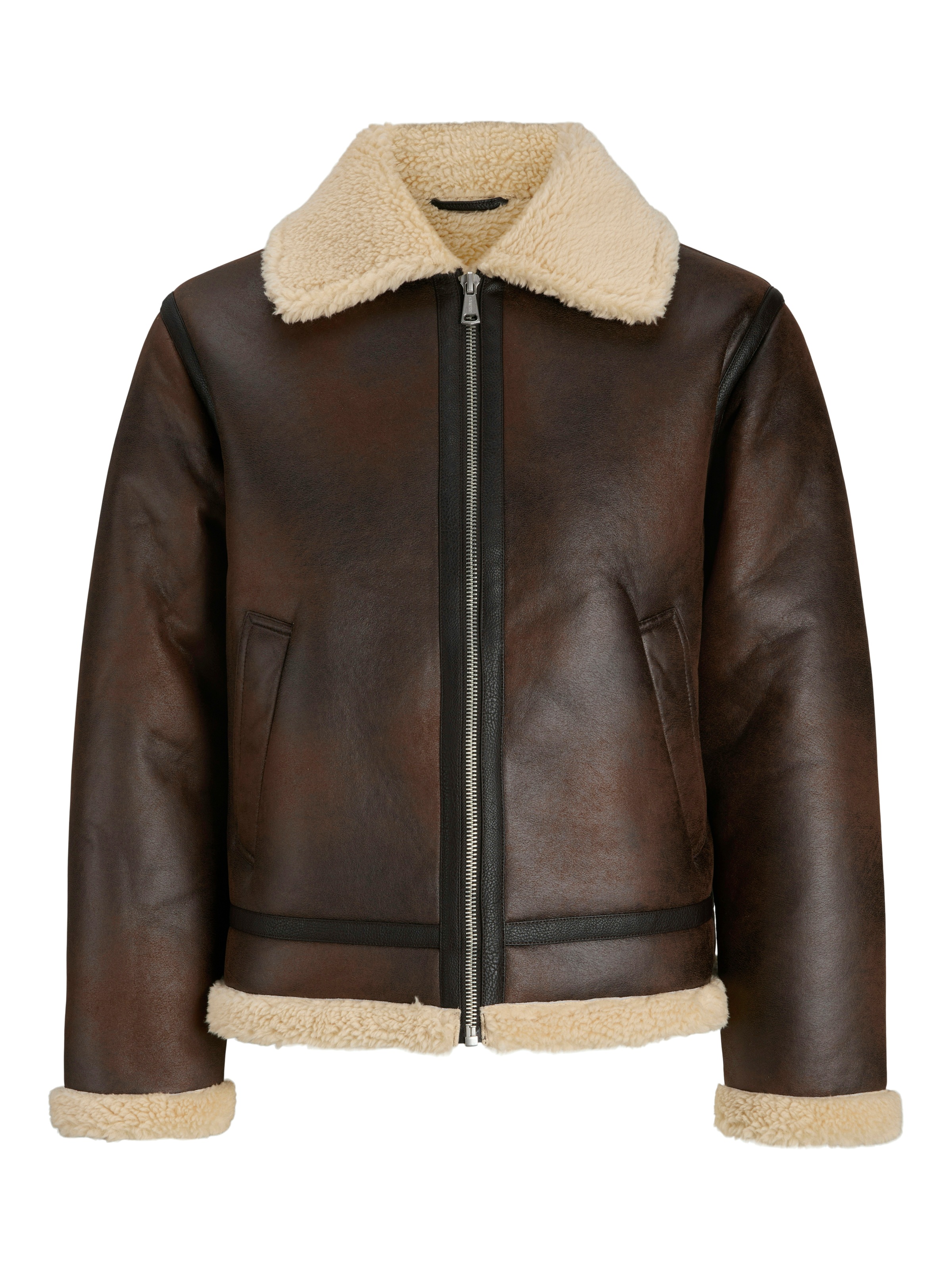Jack & Jones Outdoorjacke »JORNORREBRO AVIATOR JACKET SN« Lederimitat, mit Teddy Besatz, im Flieger Look