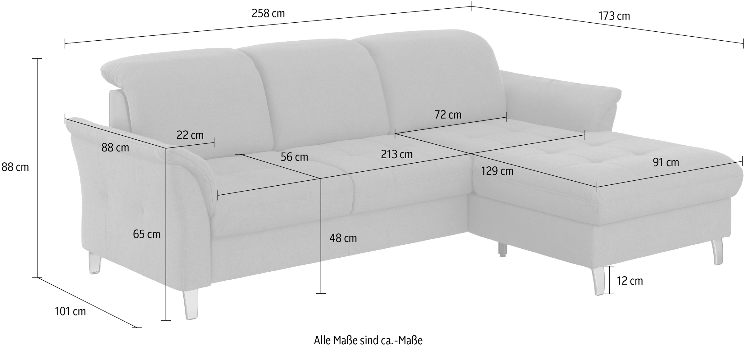 sit&more Ecksofa »Maggiore L-Form«, wahlweise mit Kopfteilverstellung, Bettfunktion und Bettkasten
