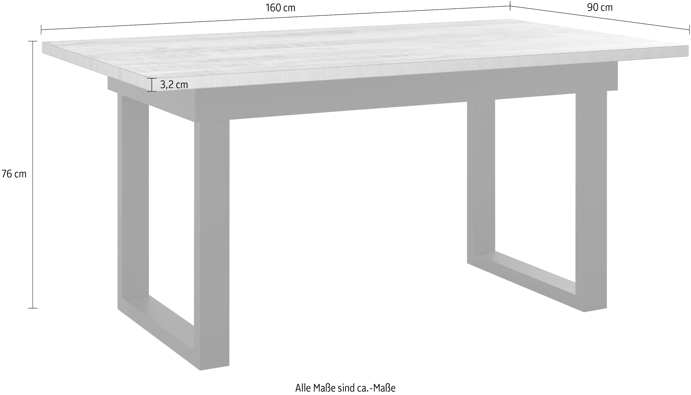 Home affaire Esstisch »Elda« 1 Stk. tlg. Esstisch mit 32 mm Tischplatte und Metallfüßen – (B/T/H) 160/90/76 cm