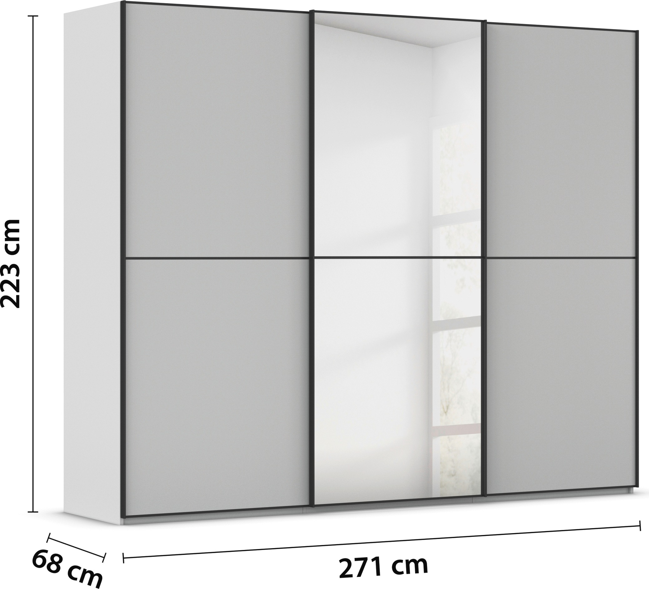rauch Schwebetürenschrank »Kleiderschrank Schrank Garderobe Schlafzimmerschrank SCALE-DUO«, edle zweigeteilte Türen, Spiegel und 3 Zierleisten MADE IN GERMANY