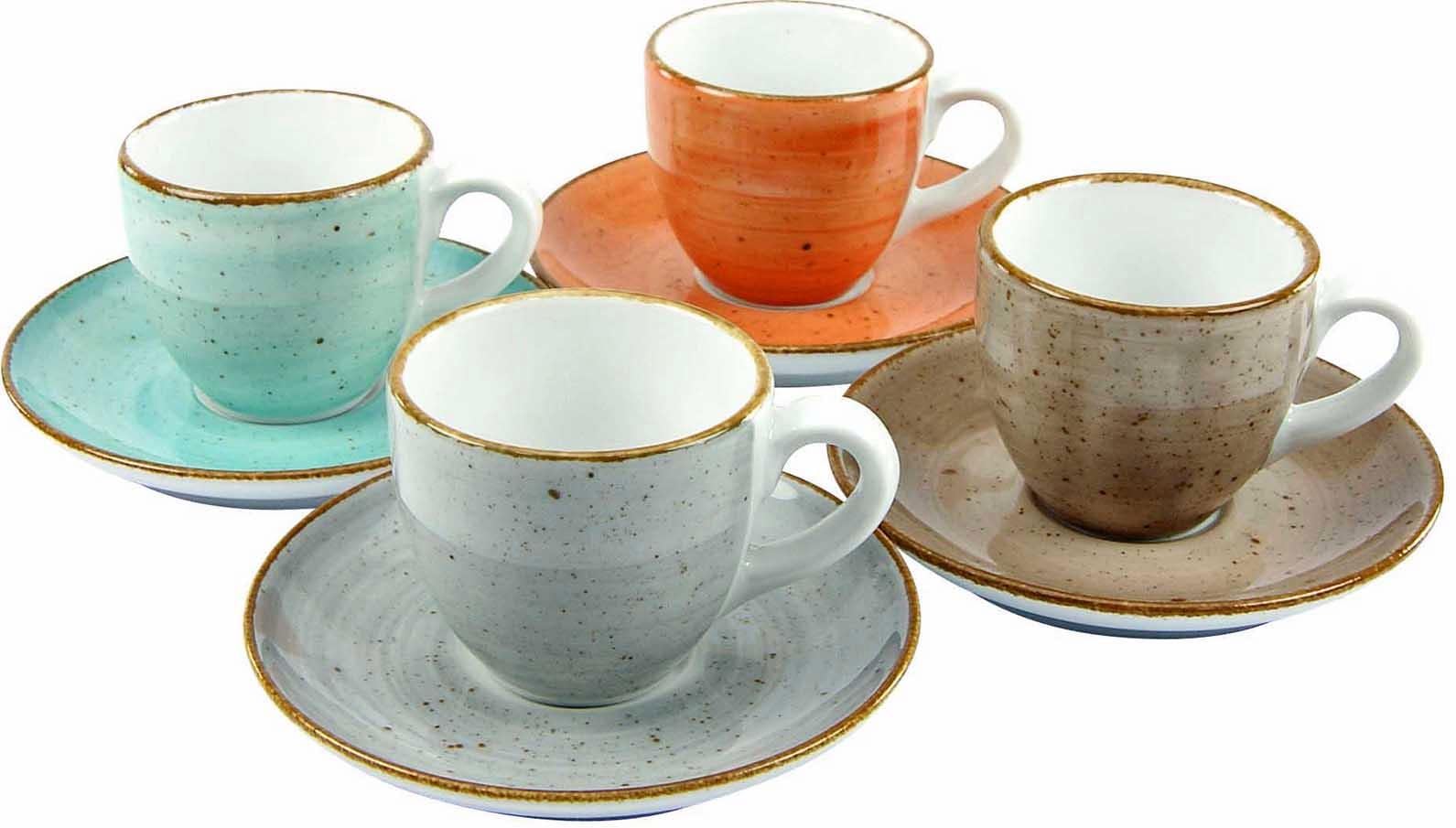 CreaTable Espressotasse »Kaffeetasse VINTAGE NATURE«, (Set, 8 tlg.), Tassen Set, 4 Tassen, 4 Untertassen