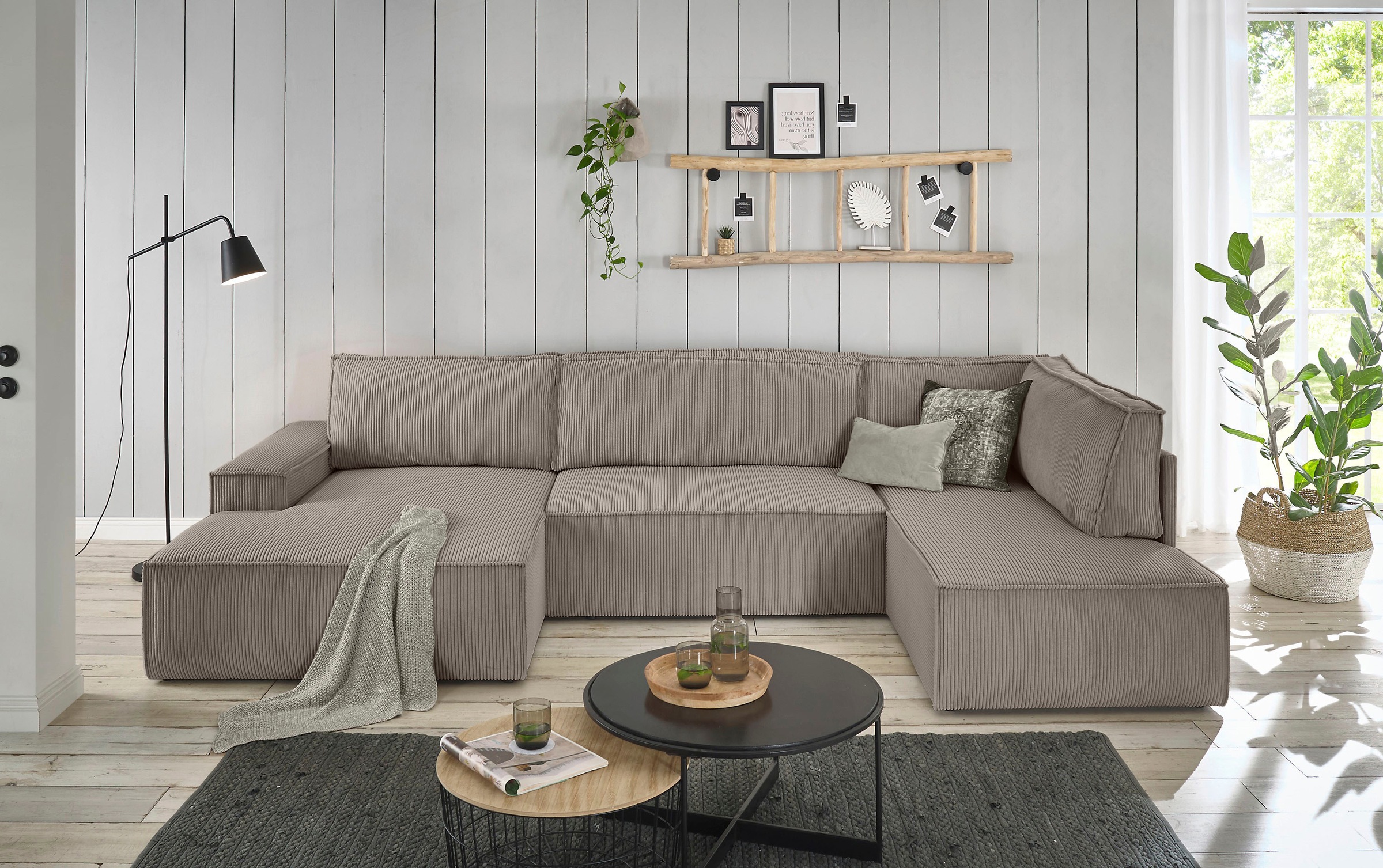 Home affaire Wohnlandschaft »SHERWOOD 329 cm, U-Form, Schlafsofa,«