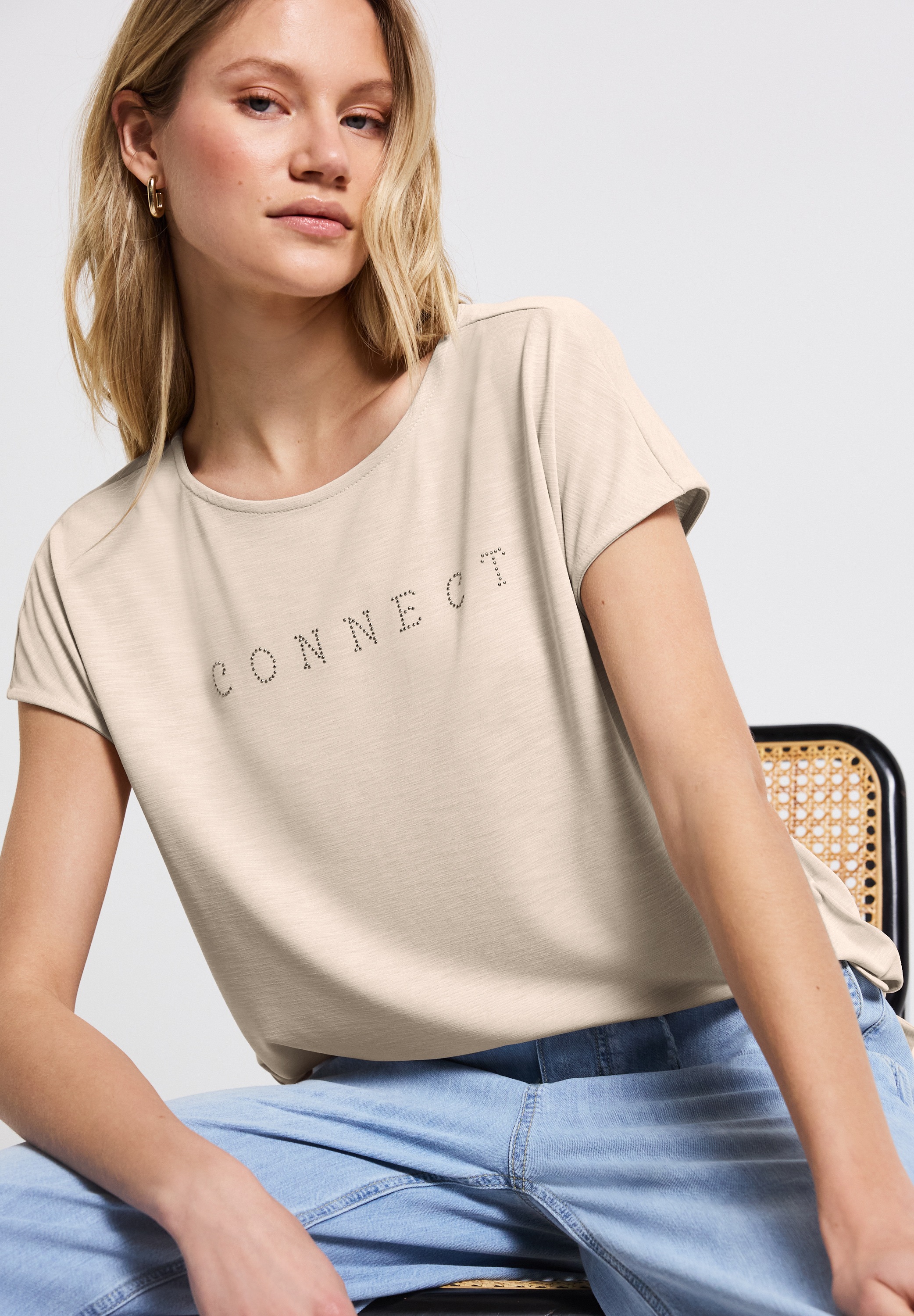 STREET ONE T-Shirt mit Wording aus Schmucksteinen