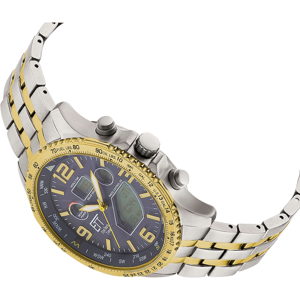 ETT Funkchronograph »Professional World Timer, EGT-11576-31M«, Armbanduhr, Herrenuhr, Stoppfunktion, Datum, Solar