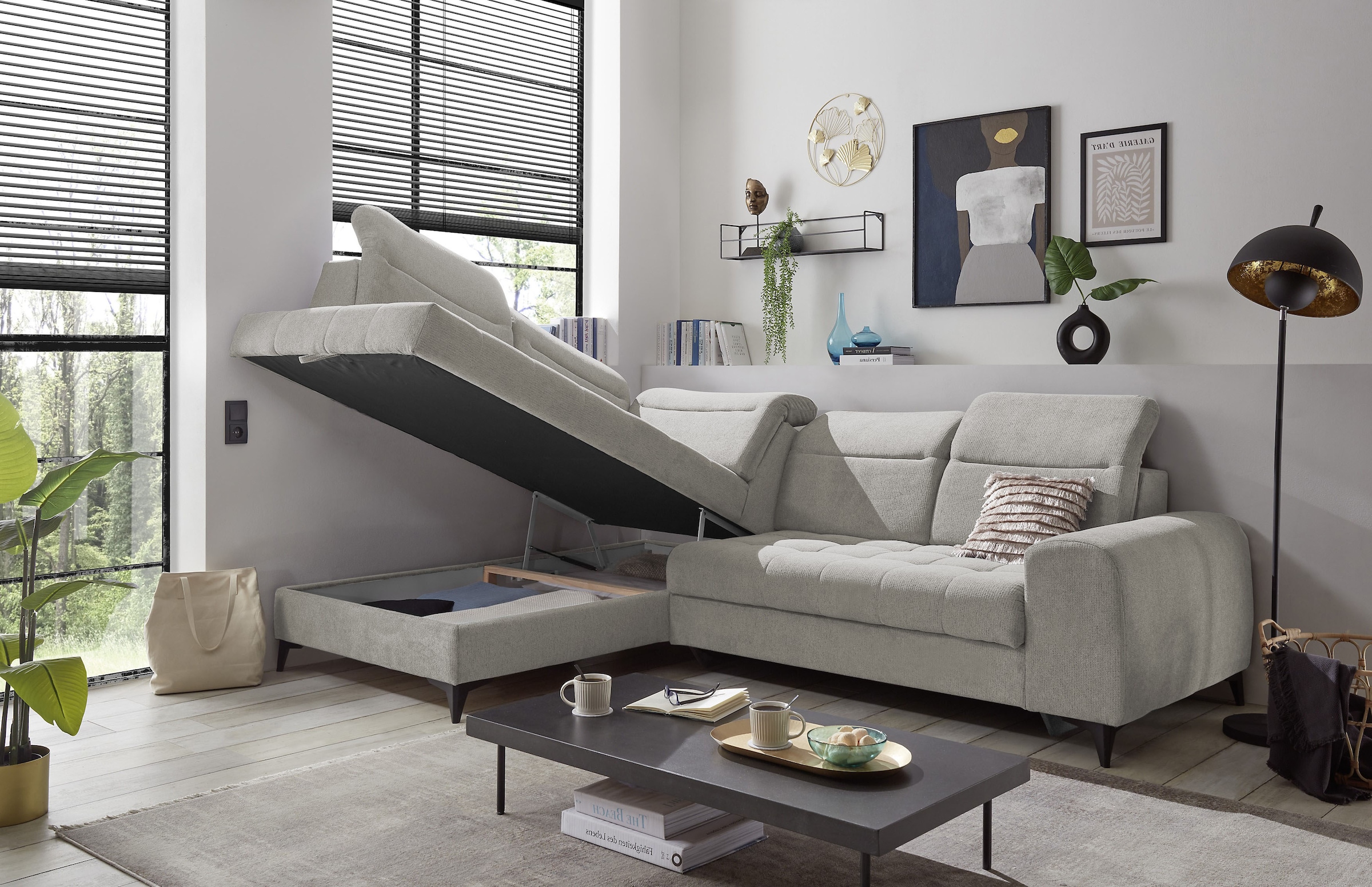 ED EXCITING DESIGN Ecksofa "Rockdale L-Form mit Bettfunktion, Bettkasten", günstig online kaufen