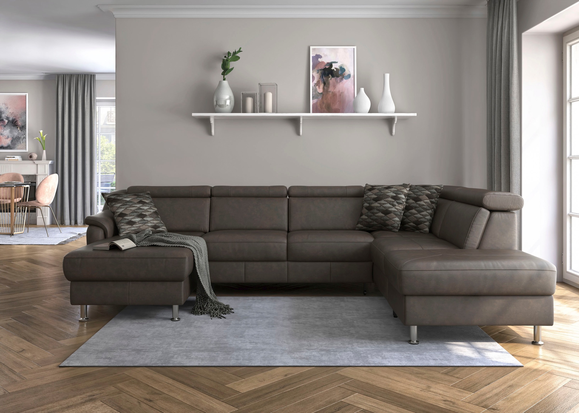 sit&more Wohnlandschaft »Freetown U-Form«, Kopfteilverstellung und Federkern, wahlweise mit Bettfunktion