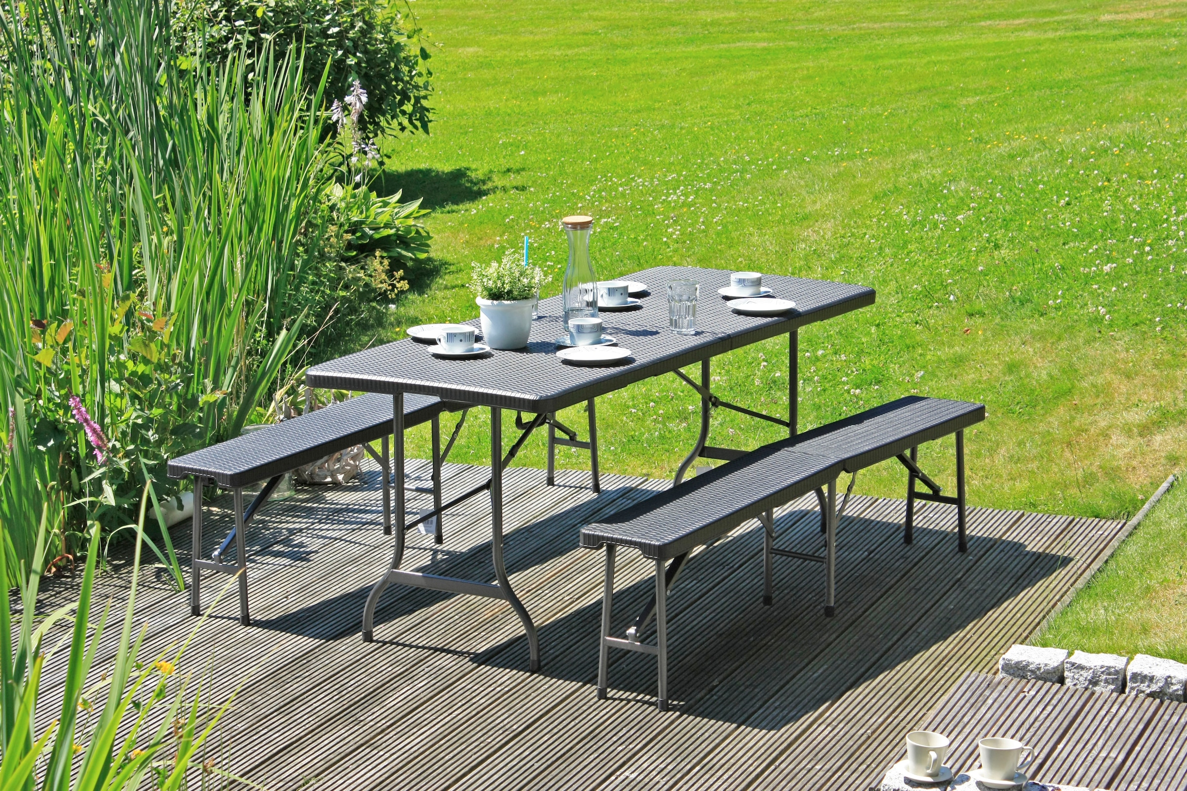 Garden Pleasure Bierzeltgarnitur »Ventana«, (1x Tisch, 2x Bank), Kunststoff