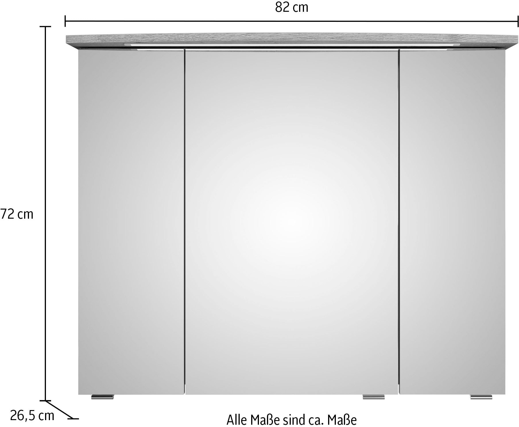 Saphir Badezimmerspiegelschrank »Serie 4010 Badezimmer-Spiegelschrank inkl. LED-Beleuchtung im Kranz«, Badschrank 82 cm breit, 3 Türen, 6 Glas-Einlegeböden, inkl Türdämpfer