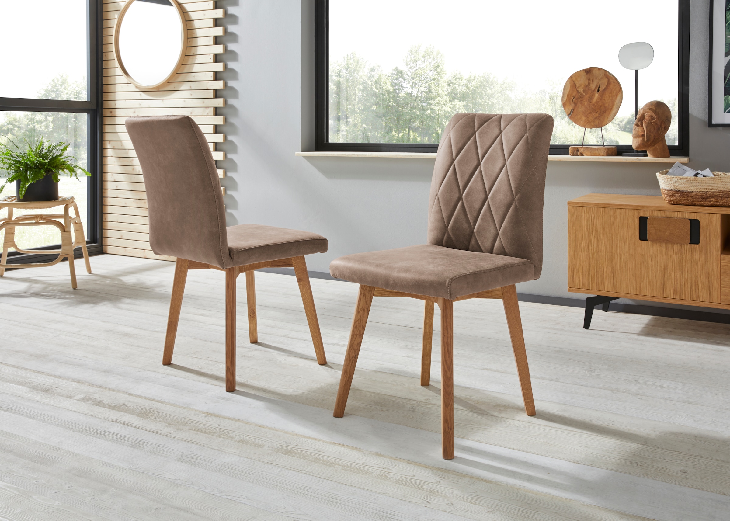 Home affaire Esszimmerstuhl »Brest« (Set) 2 Stk.Gestell aus Eiche Massivhol günstig online kaufen