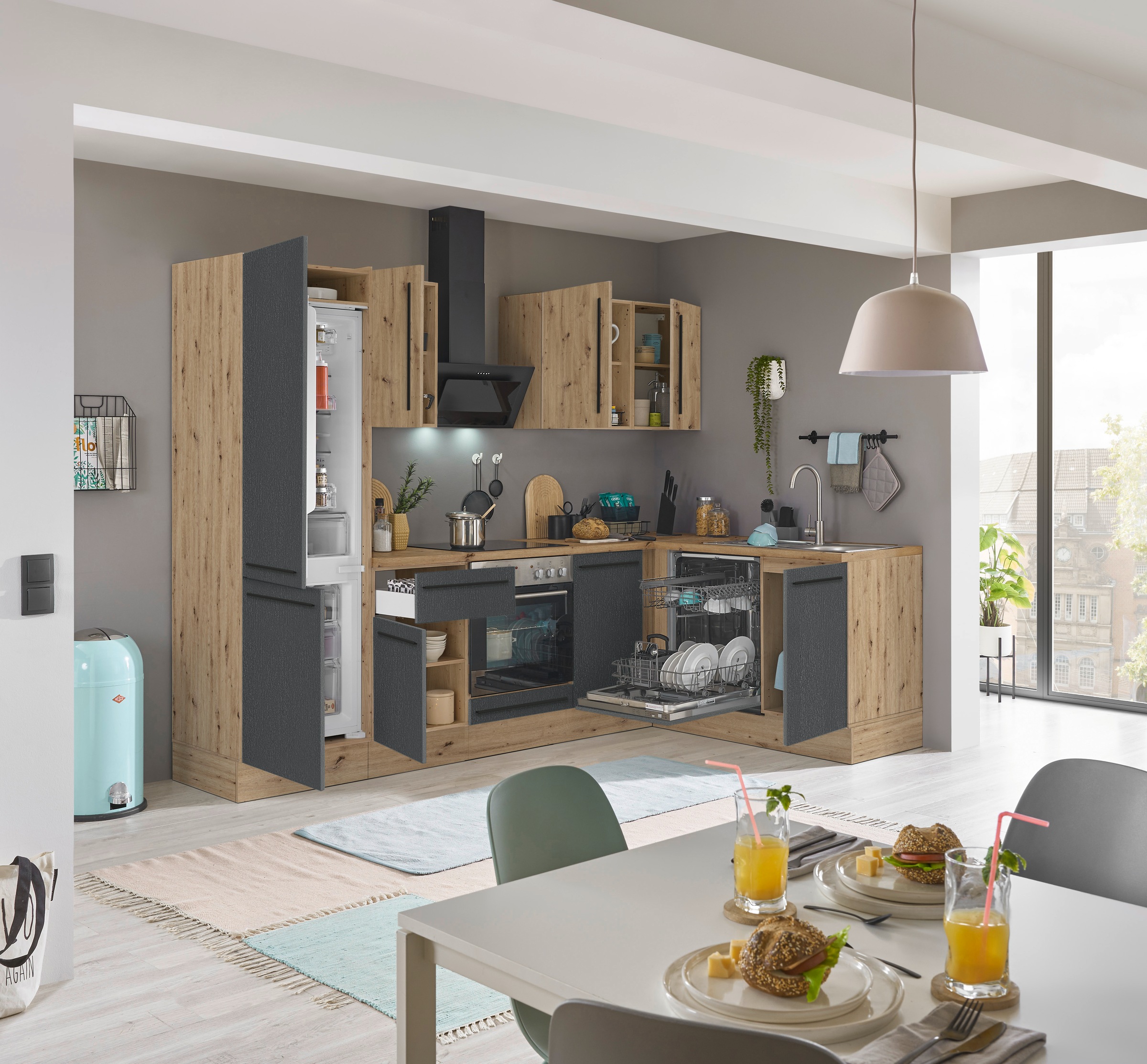 KOCHSTATION Winkelküche »Florida, Stellbreite 280x165 cm«, wahlweise mit E-Geräten, mit Softclose für Türen und Schubkästen