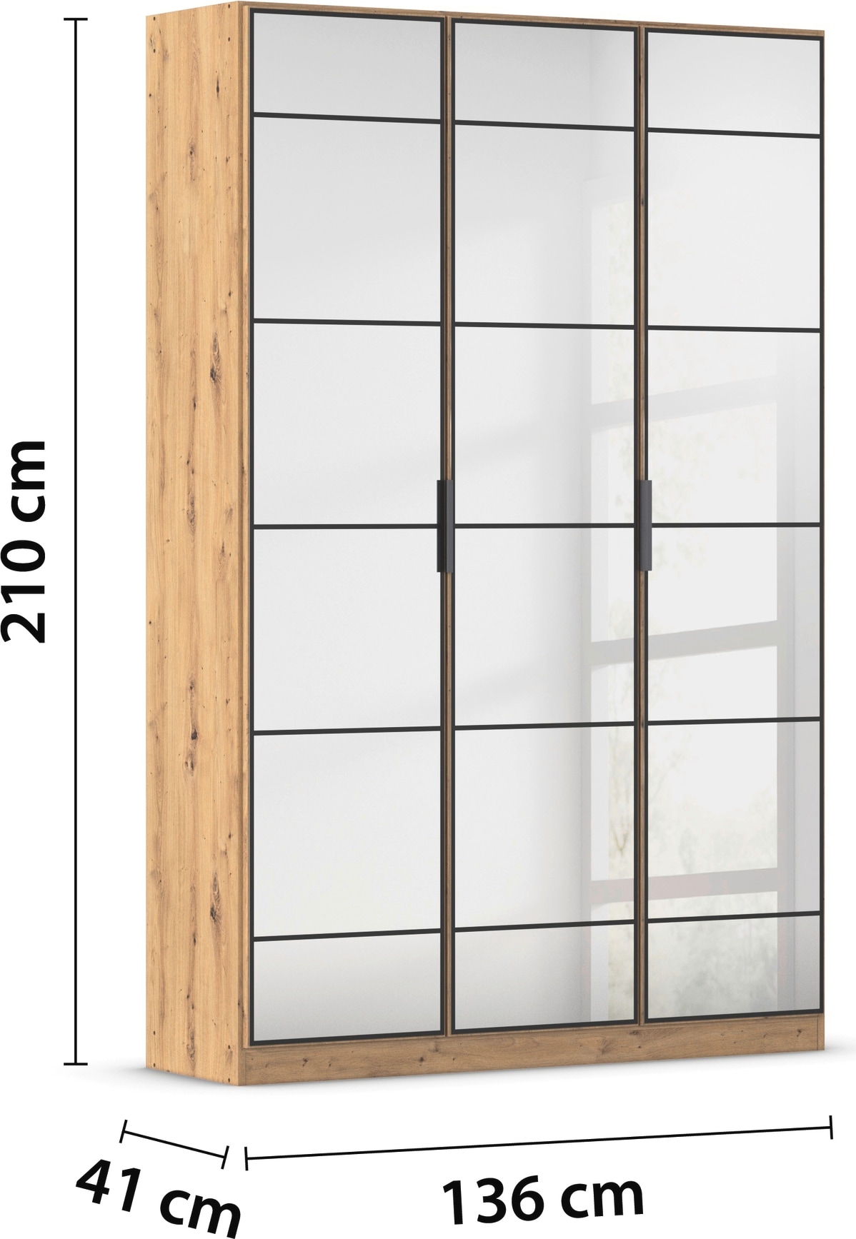 rauch Drehtürenschrank »Kleiderschrank Schrank Garderobe Schlafzimmerschrank ACERO«, (praktisch in Tiefe 41 cm mit vielen Einlegeböden), Spiegelfront in moderner Loft-Optik MADE IN GERMANY