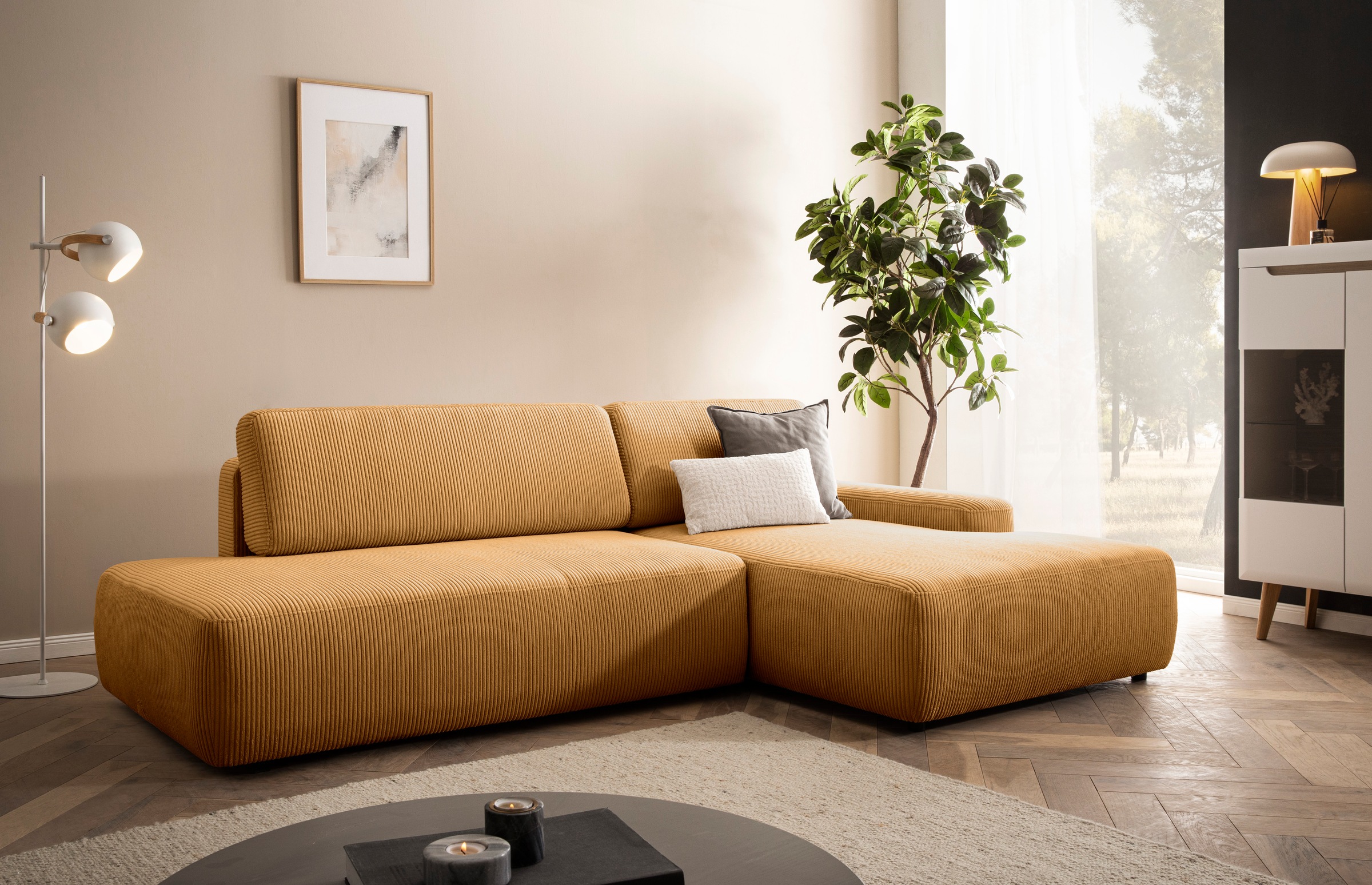 Home affaire Ecksofa »TORGE, Schlafsofa Cord, Samtvelours u. Strukur fein, günstig online kaufen