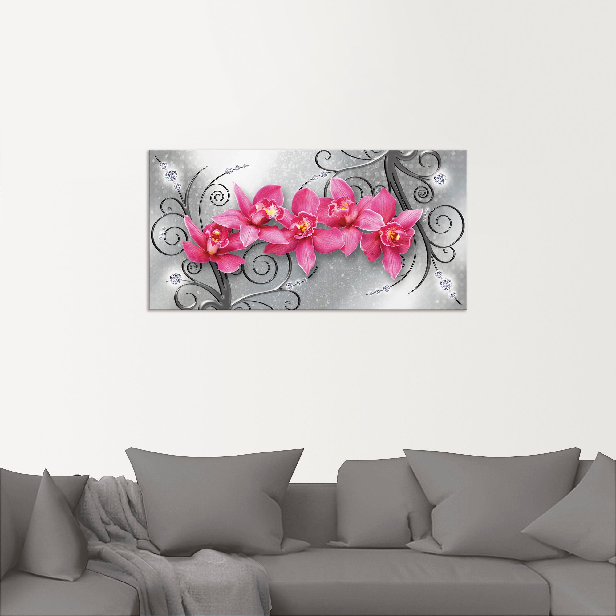 Artland Wandbild "rosa Orchideen auf Ornamenten", Blumenbilder, (1 St.), al günstig online kaufen