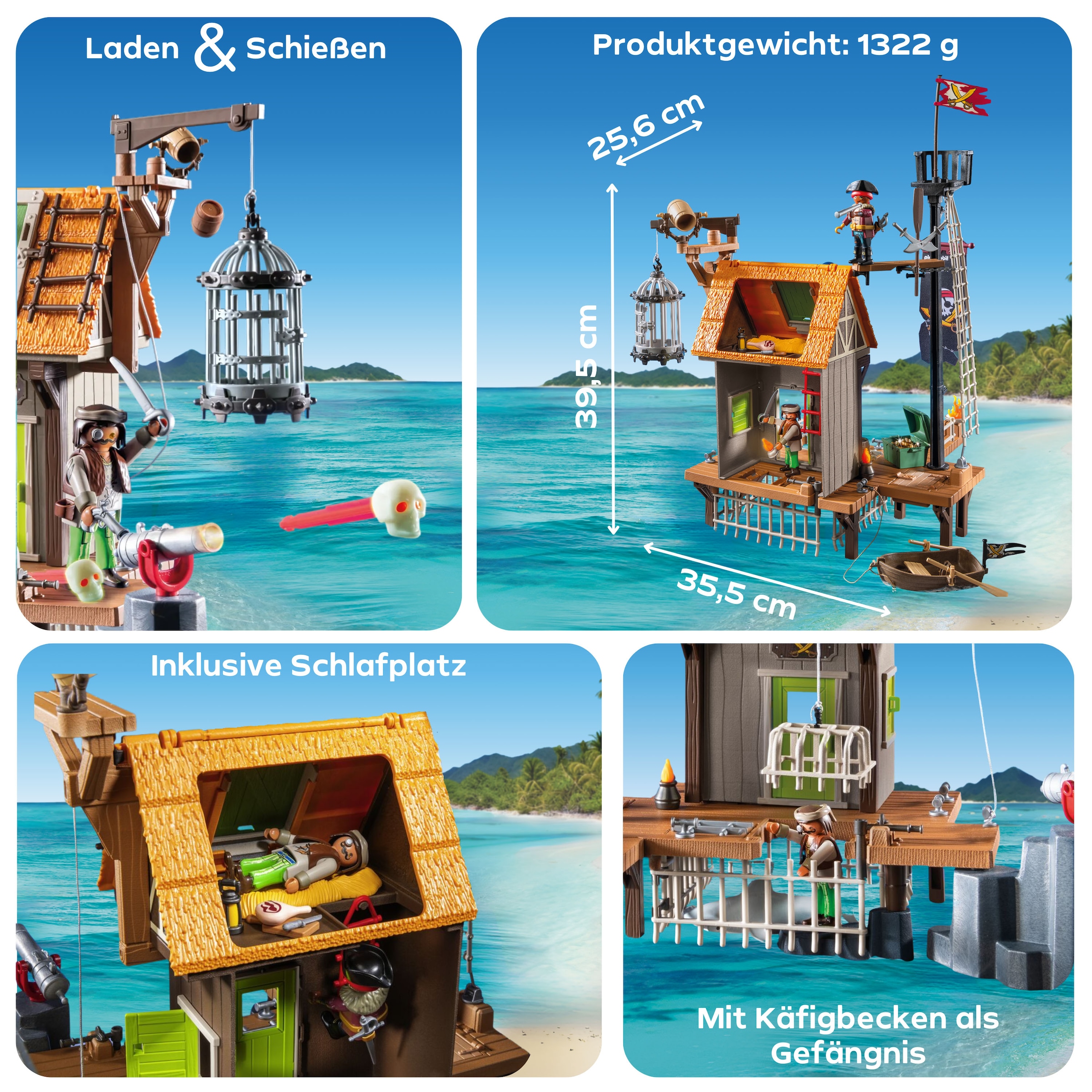 Playmobil® Konstruktions-Spielset »Piratenhafen mit Seeräuber-Gefängnis (71792), Playmobil Pirates«, (165 St.), Made in Germany