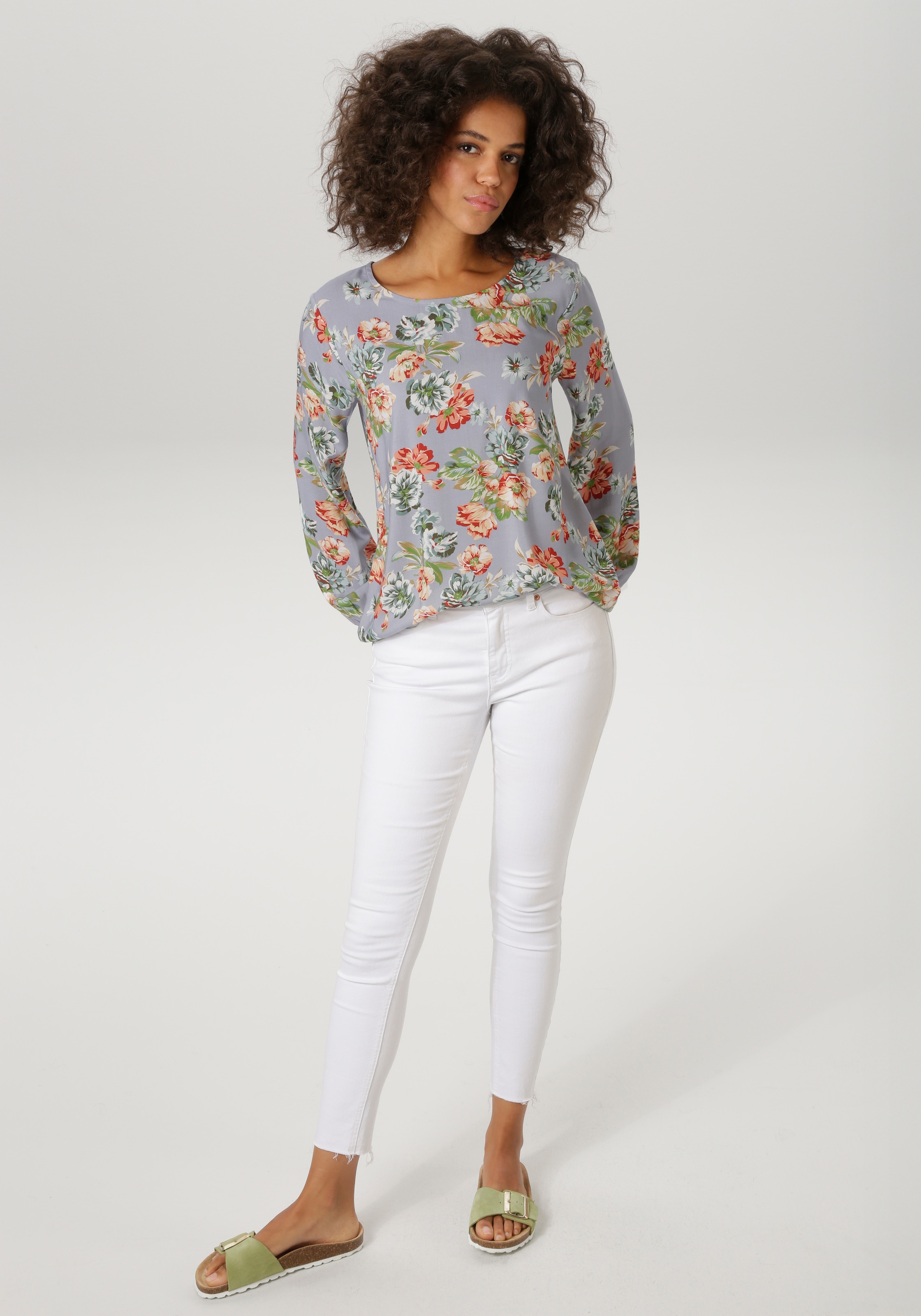 Aniston CASUAL Schlupfbluse mit farbenfrohen Blumendruck - jedes Teil ein Unikat