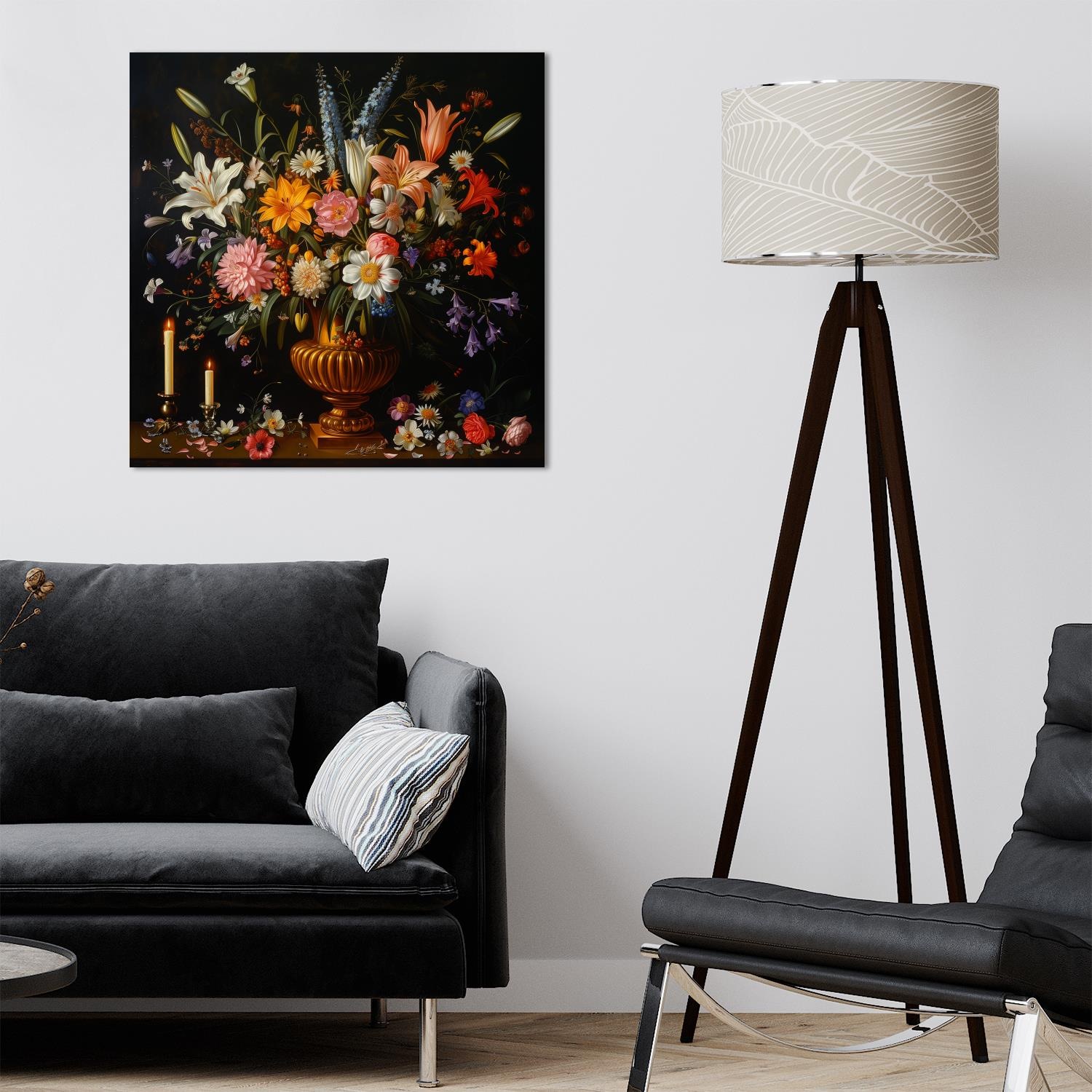 queence Leinwandbild »Blumenstrauß und Kerzen« Blumenbilder   Gemälde   Kun günstig online kaufen